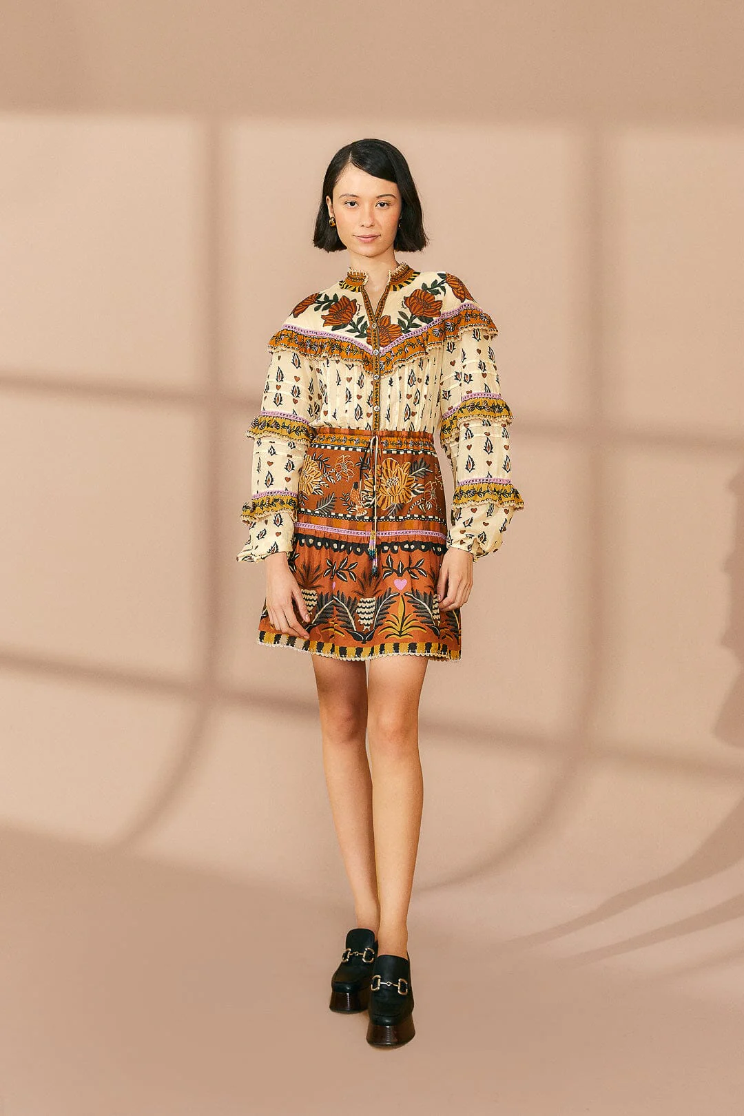 Beige Ainika Floral Ruffle Mini Dress - Image 2