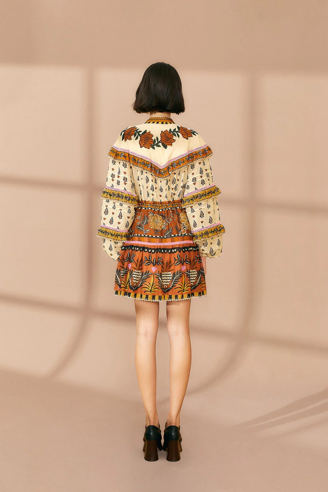 Beige Ainika Floral Ruffle Mini Dress - Image 4