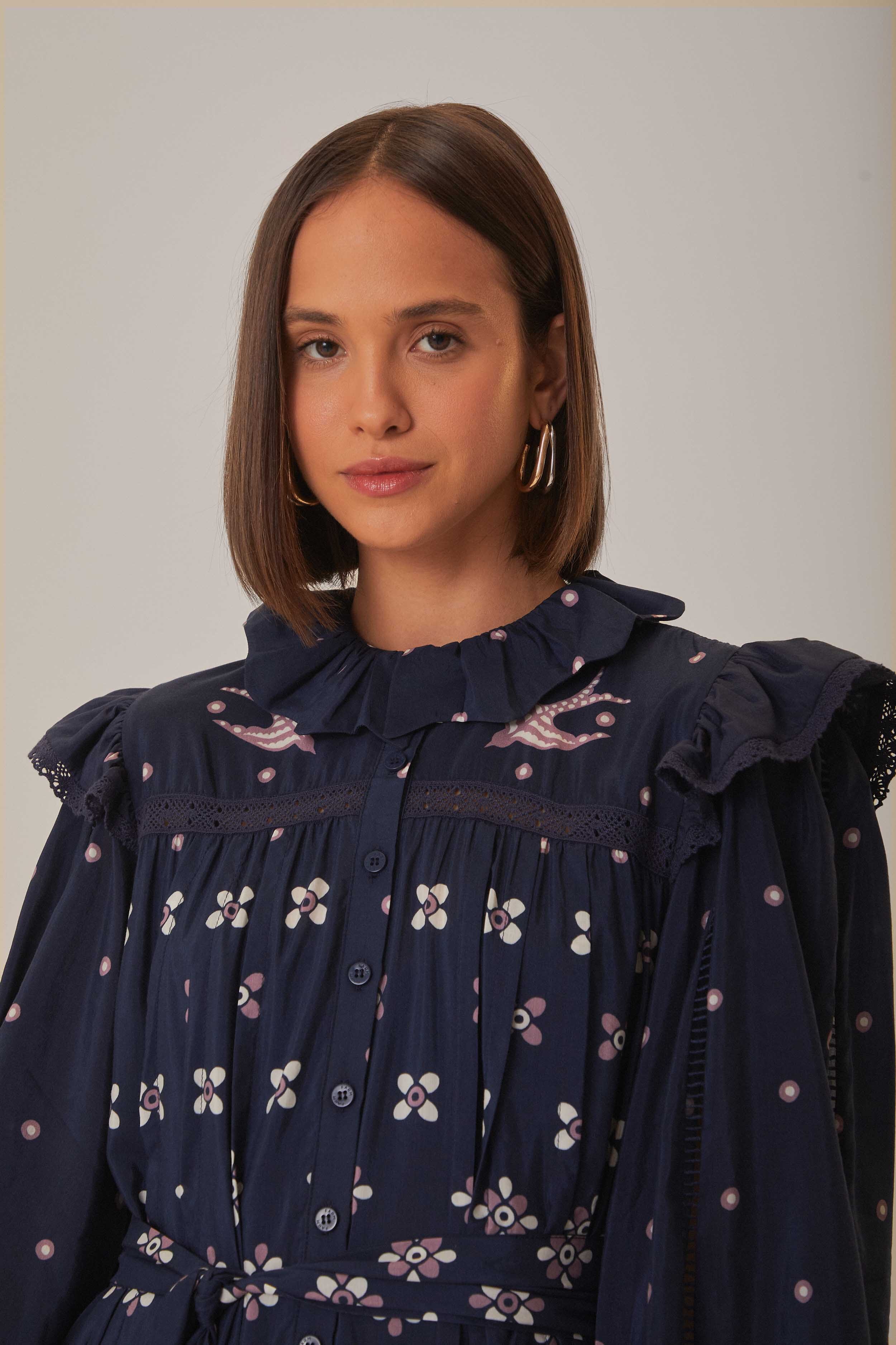 Dark Blue Ainika Martina Long Sleeve Midi Dress - Image 3