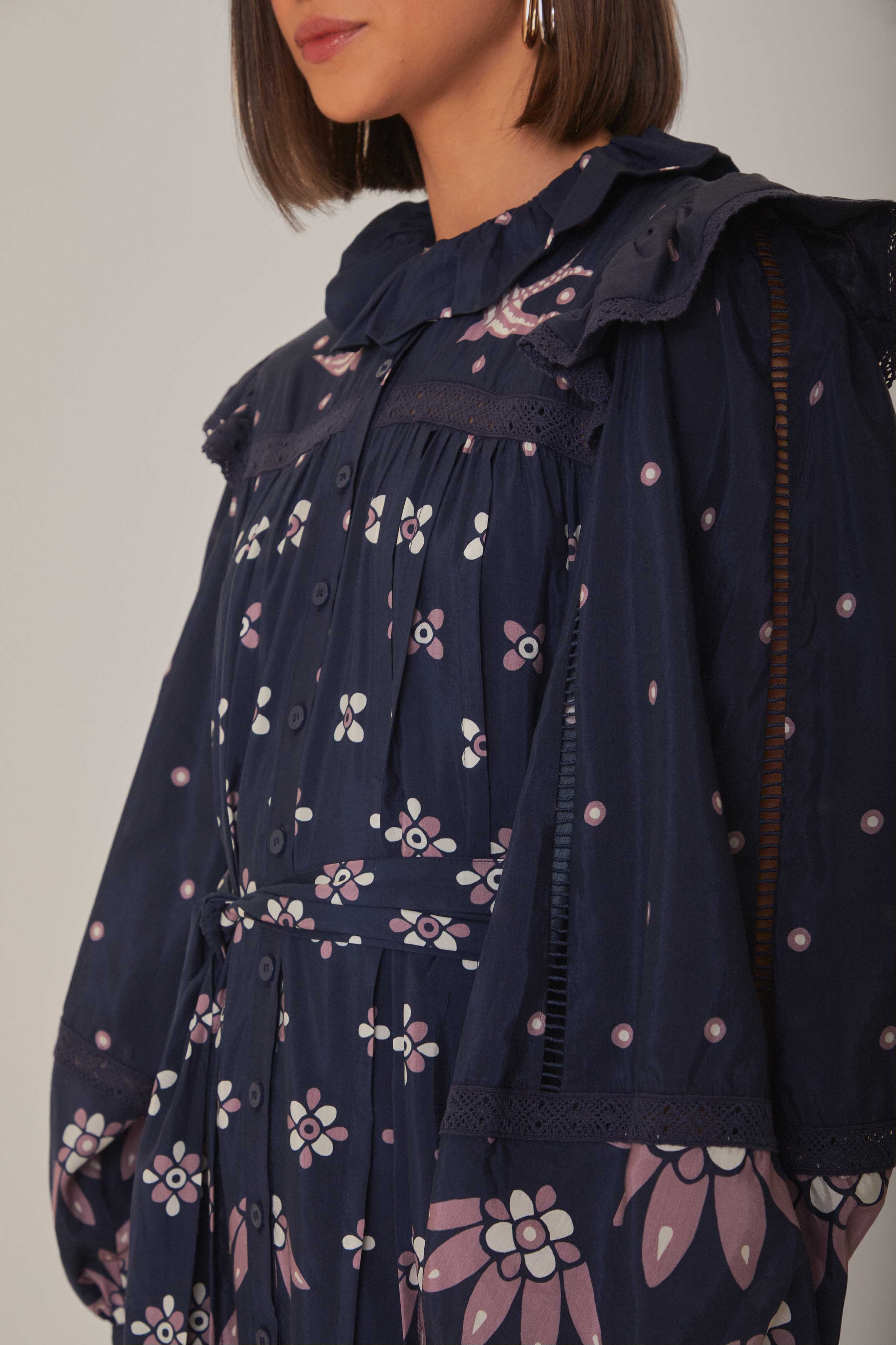 Dark Blue Ainika Martina Long Sleeve Midi Dress - Image 4