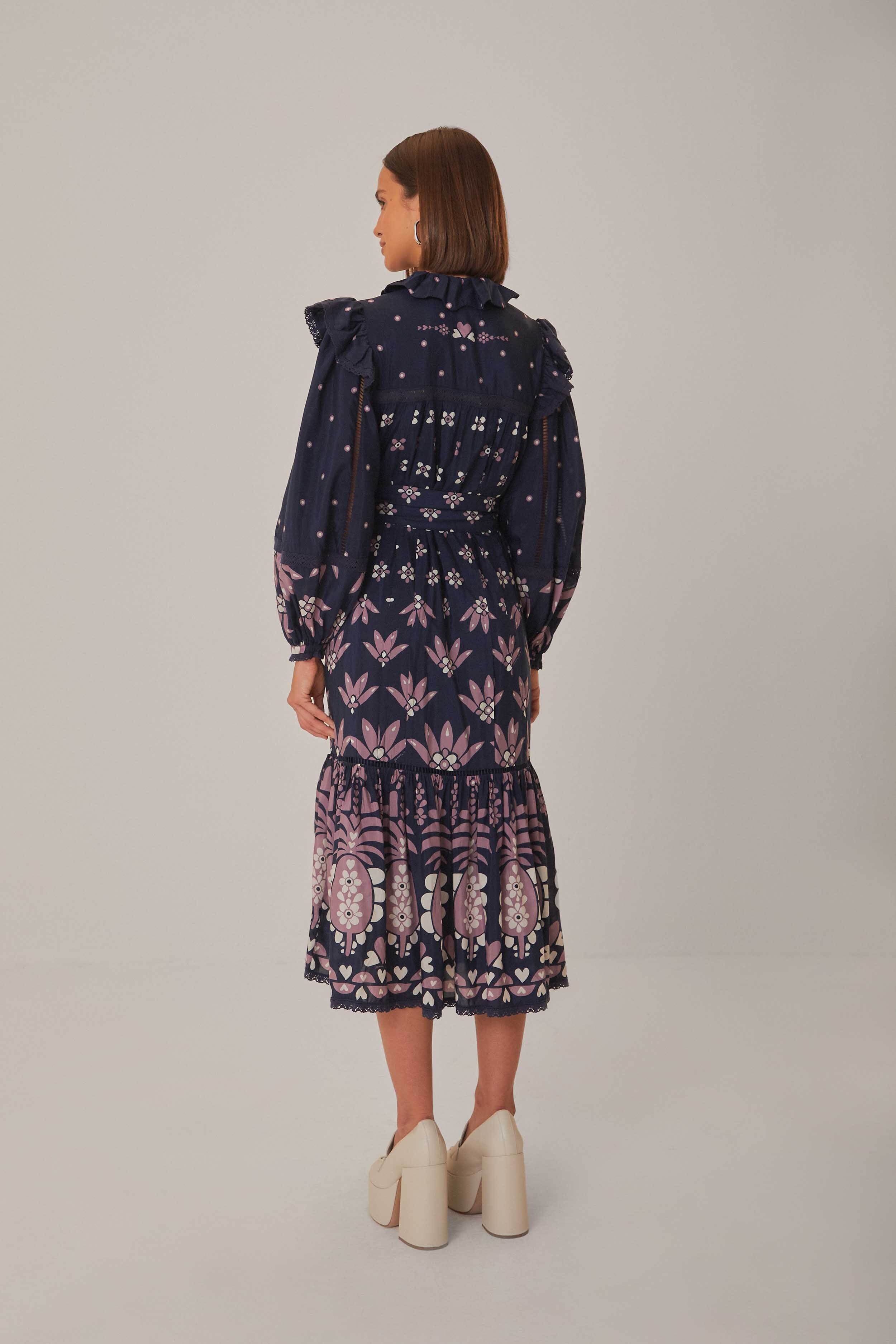 Dark Blue Ainika Martina Long Sleeve Midi Dress - Image 5
