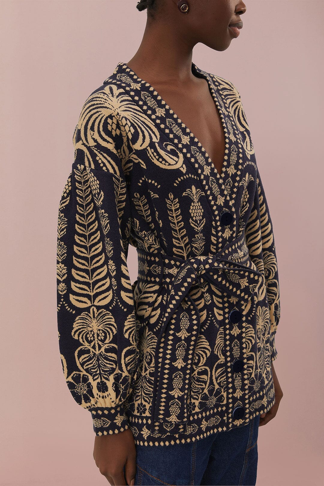 Navy Blue Ainika Tropical Splendor Knit Cardigan - Image 3