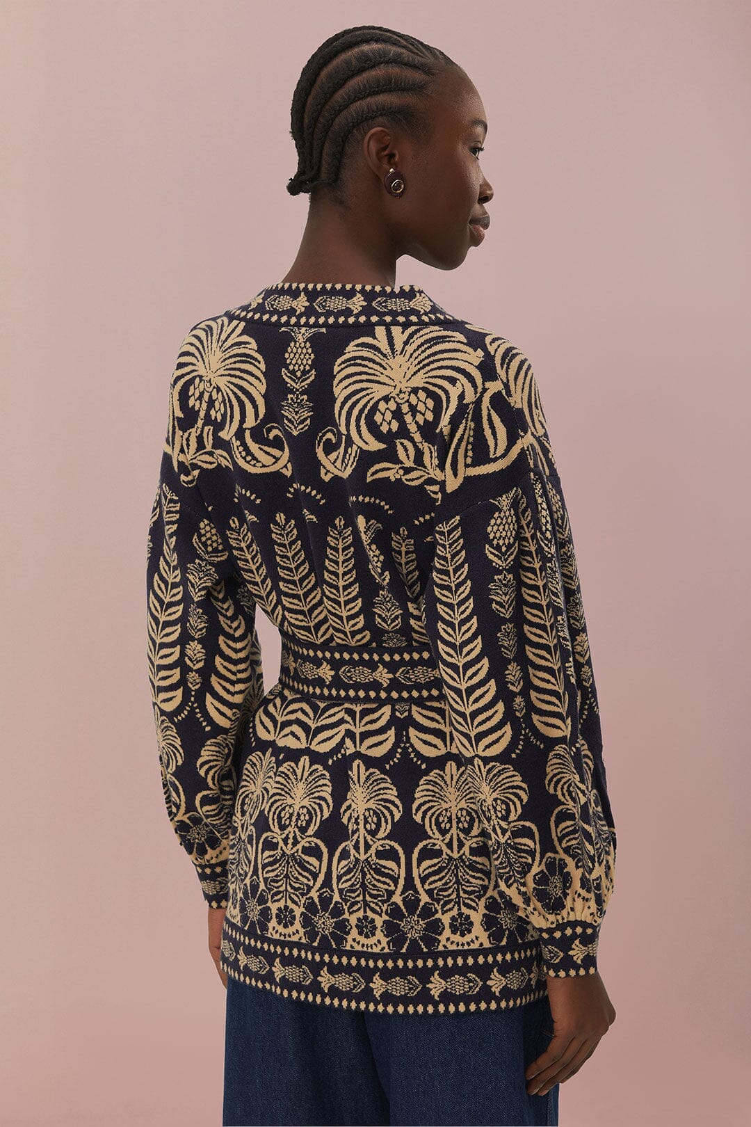 Navy Blue Ainika Tropical Splendor Knit Cardigan - Image 4