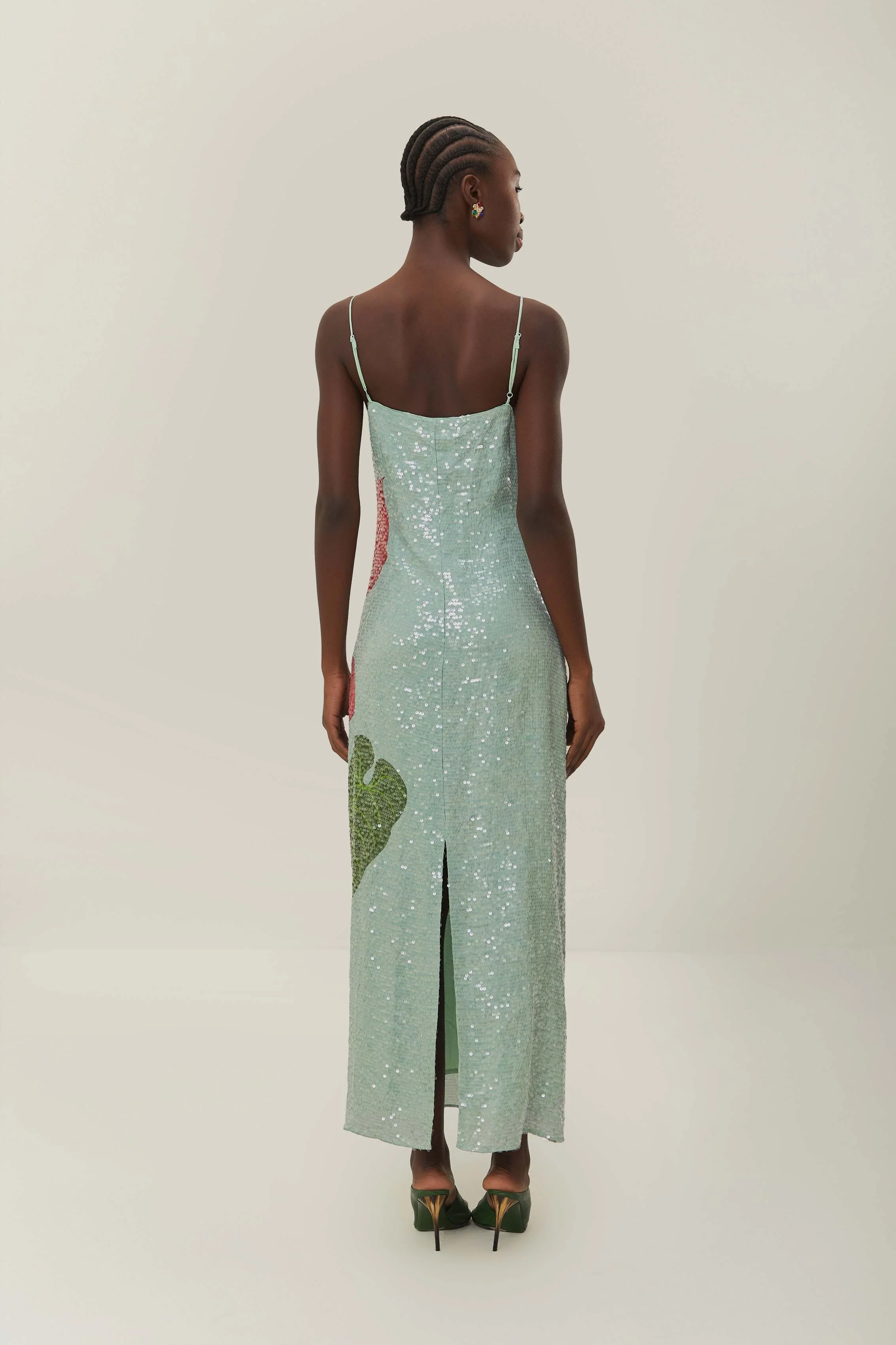 ANTHURIUM FLOWERS BLUE SLIP MAXI DRESS - Image 3