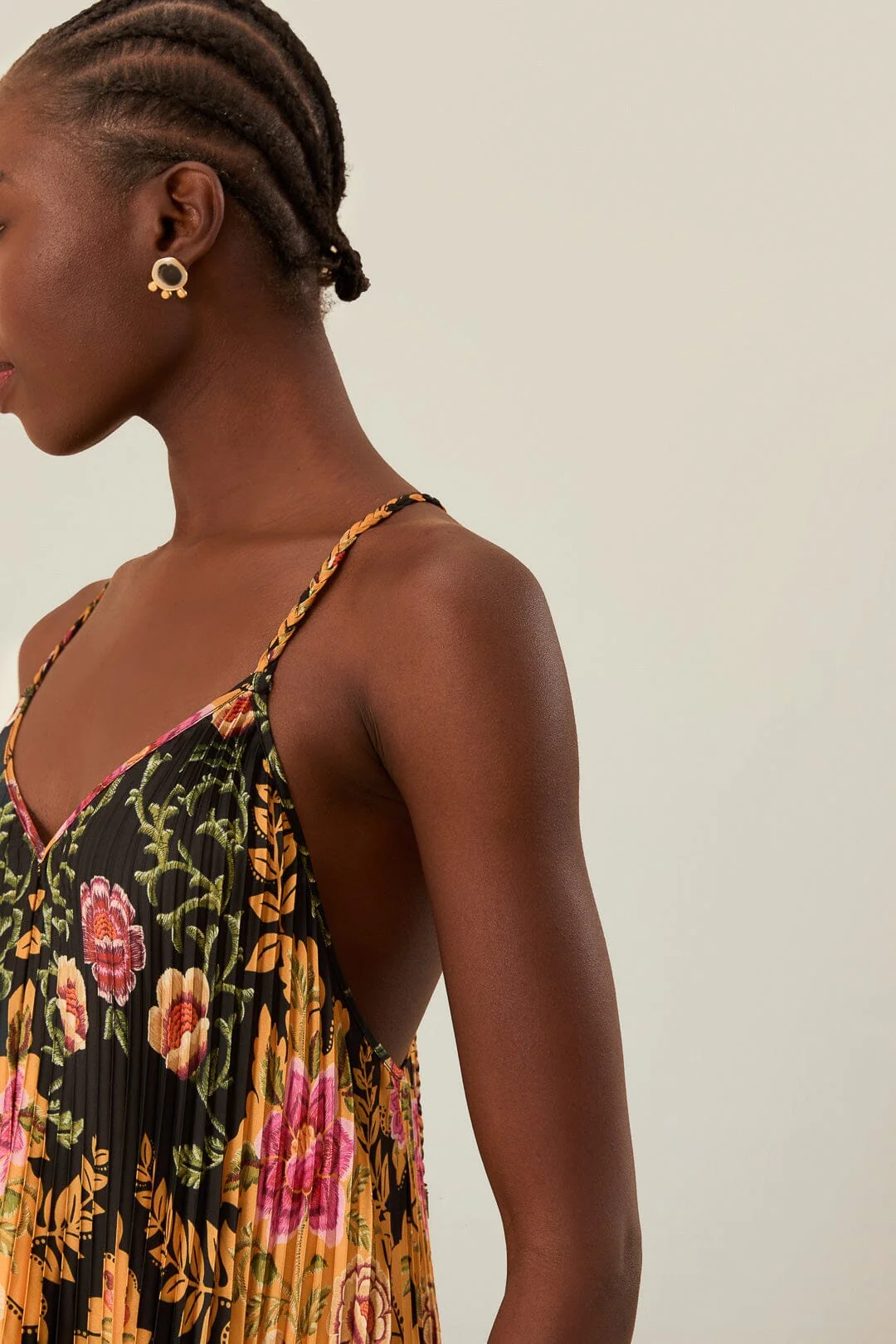 Black Arabesque Floral Pleated Midi Dress - Image 4