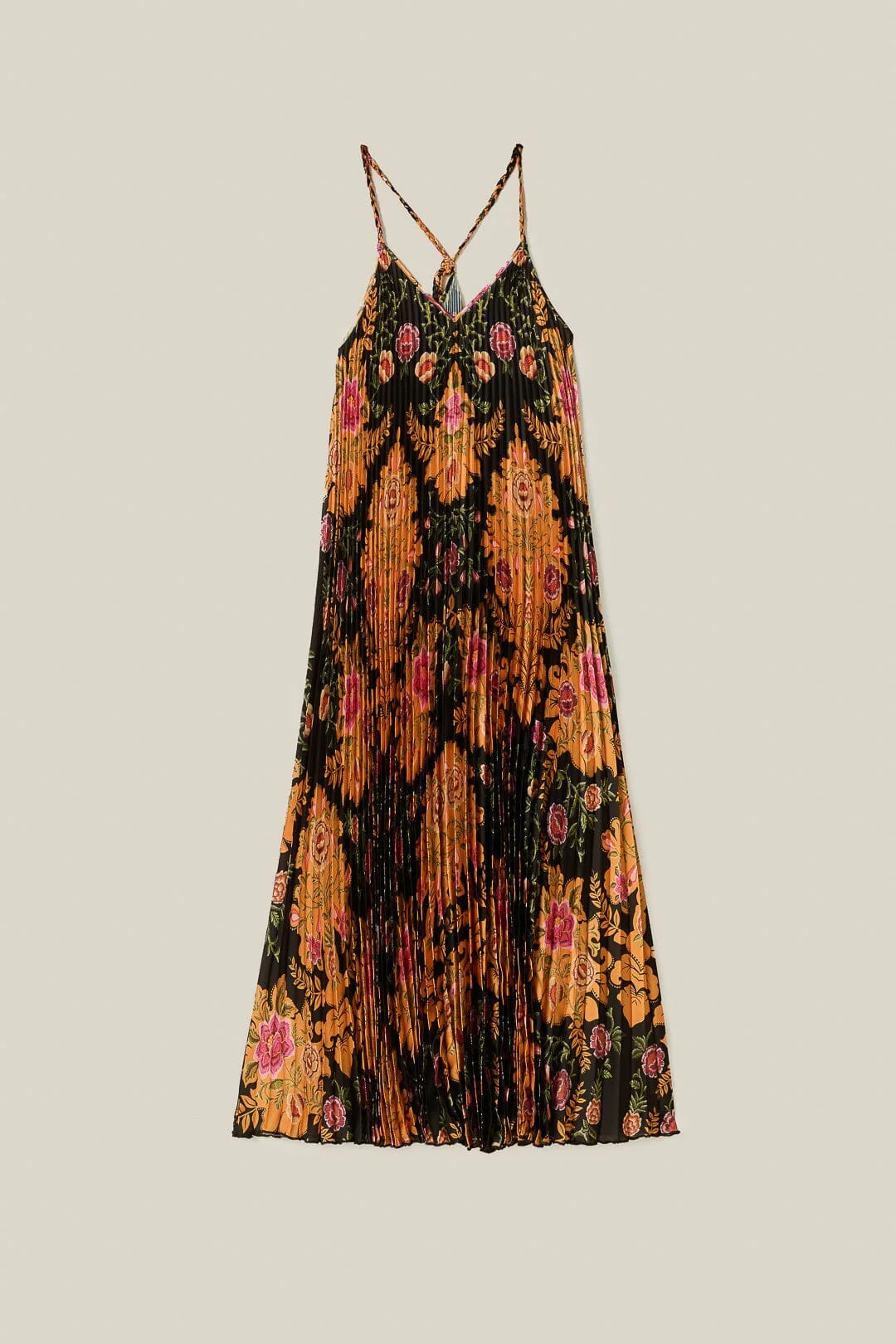 Black Arabesque Floral Pleated Midi Dress - Image 5