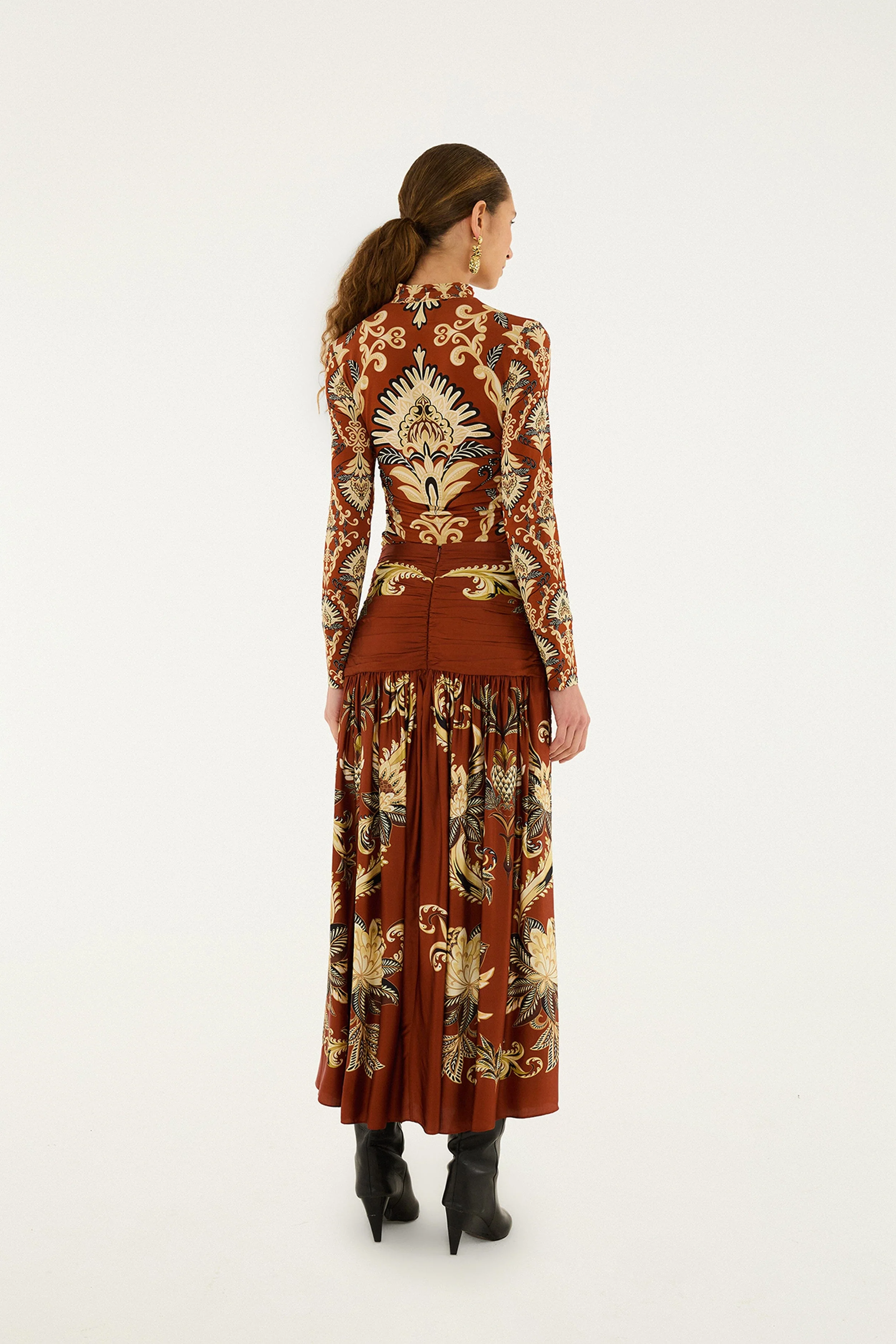 Orange Arabesque Paradise Flower Fringe Lenzing™ Ecovero™ Viscose Midi Skirt - Image 3