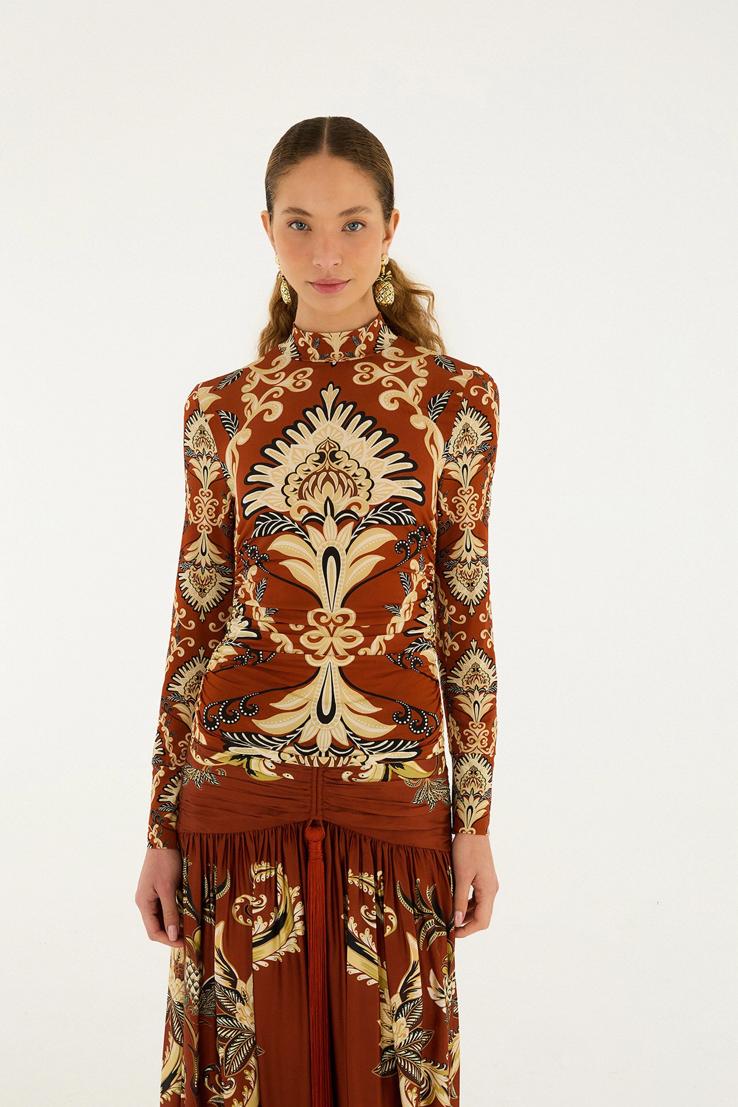 Orange Arabesque Paradise Long Sleeve Blouse - Image 2