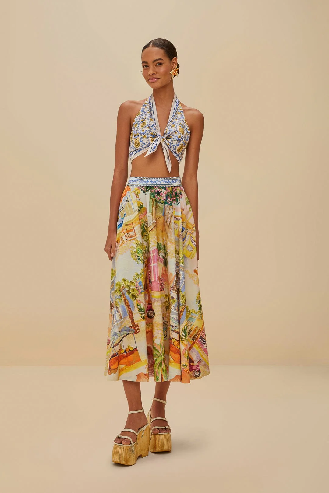 Multicolor Aracati Organic Cotton Midi Skirt