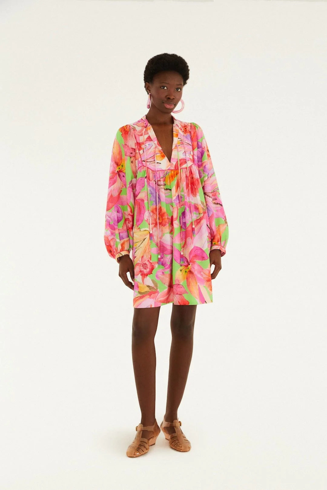 Multicolor Artsy Flora Lenzing Ecovero Euroflax Mini Dress