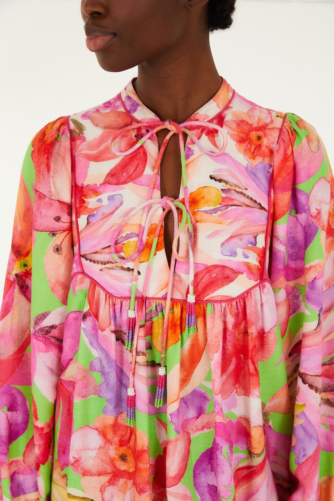 Multicolor Artsy Flora Lenzing Ecovero Euroflax Mini Dress - Image 2