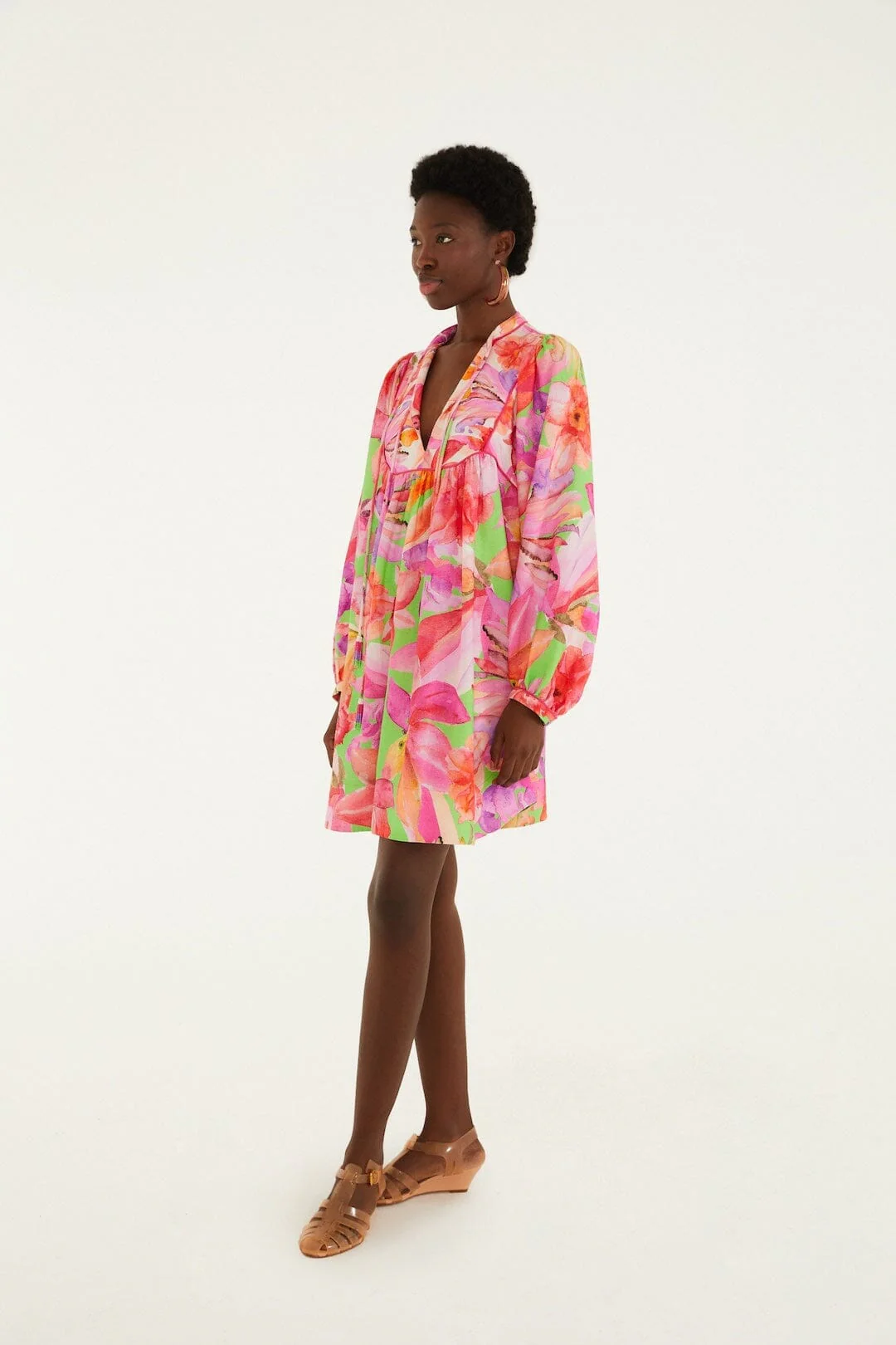 Multicolor Artsy Flora Lenzing Ecovero Euroflax Mini Dress - Image 4