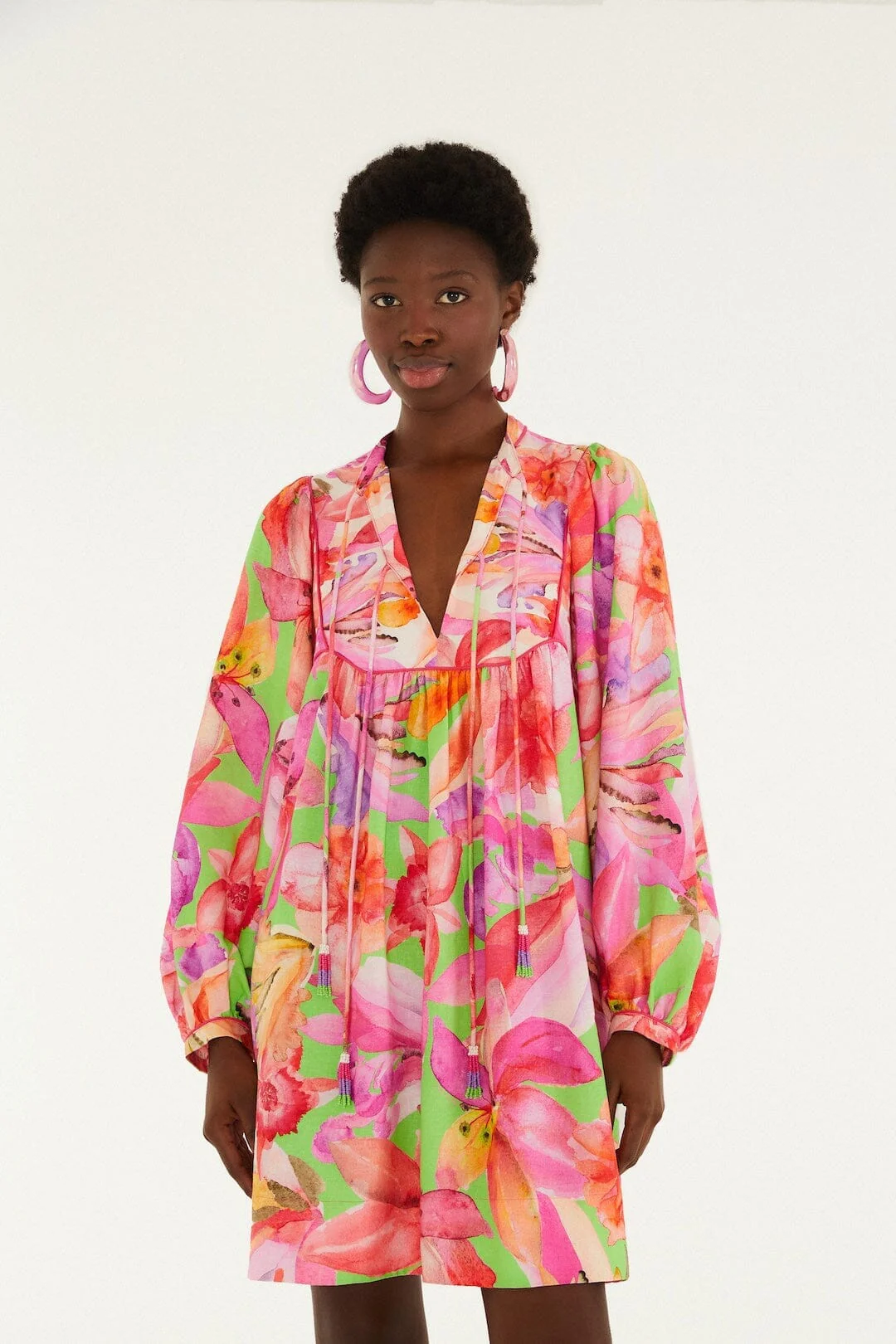 Multicolor Artsy Flora Lenzing Ecovero Euroflax Mini Dress - Image 5