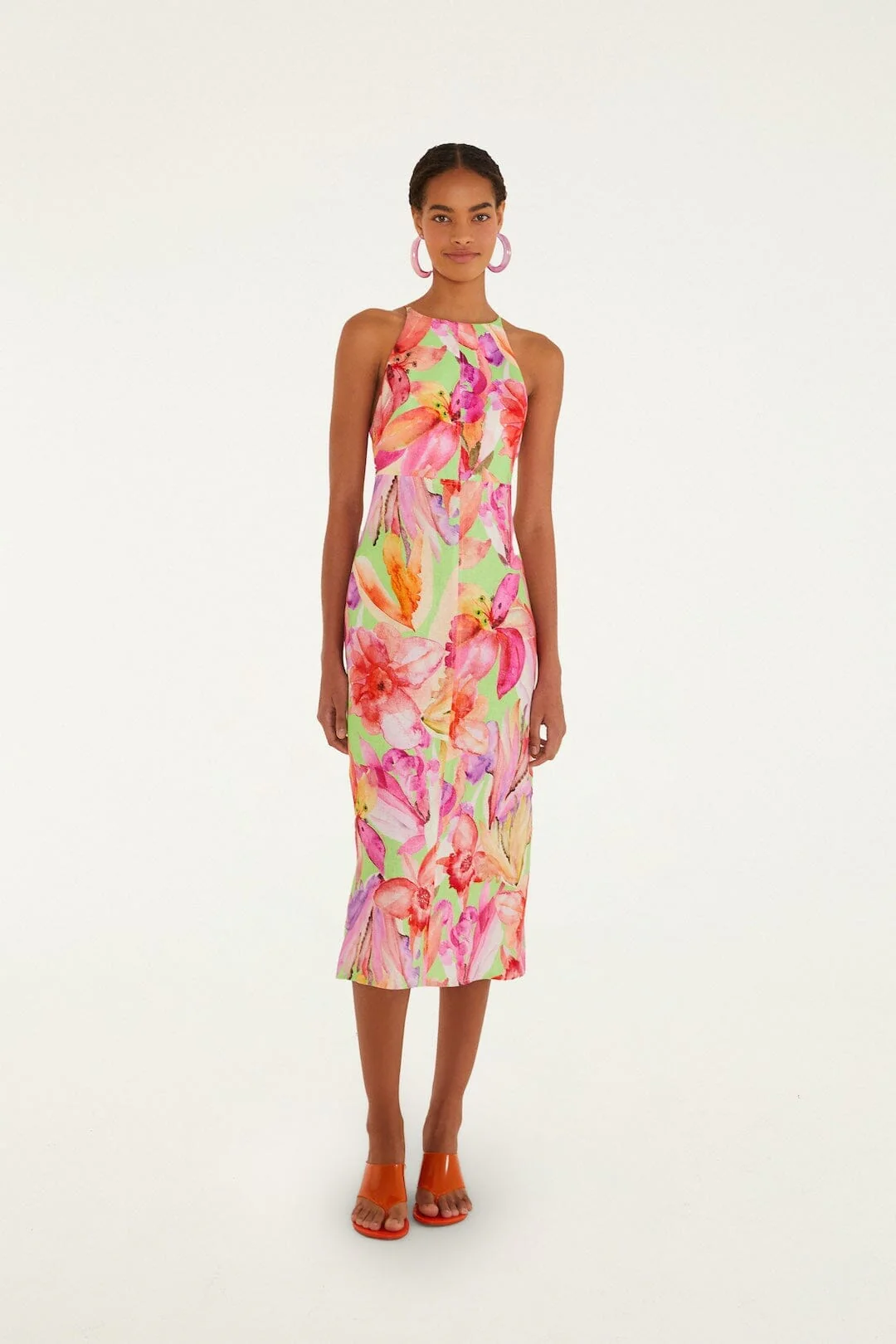 Multicolor Artsy Flora Euroflax Premium Linen Midi Dress