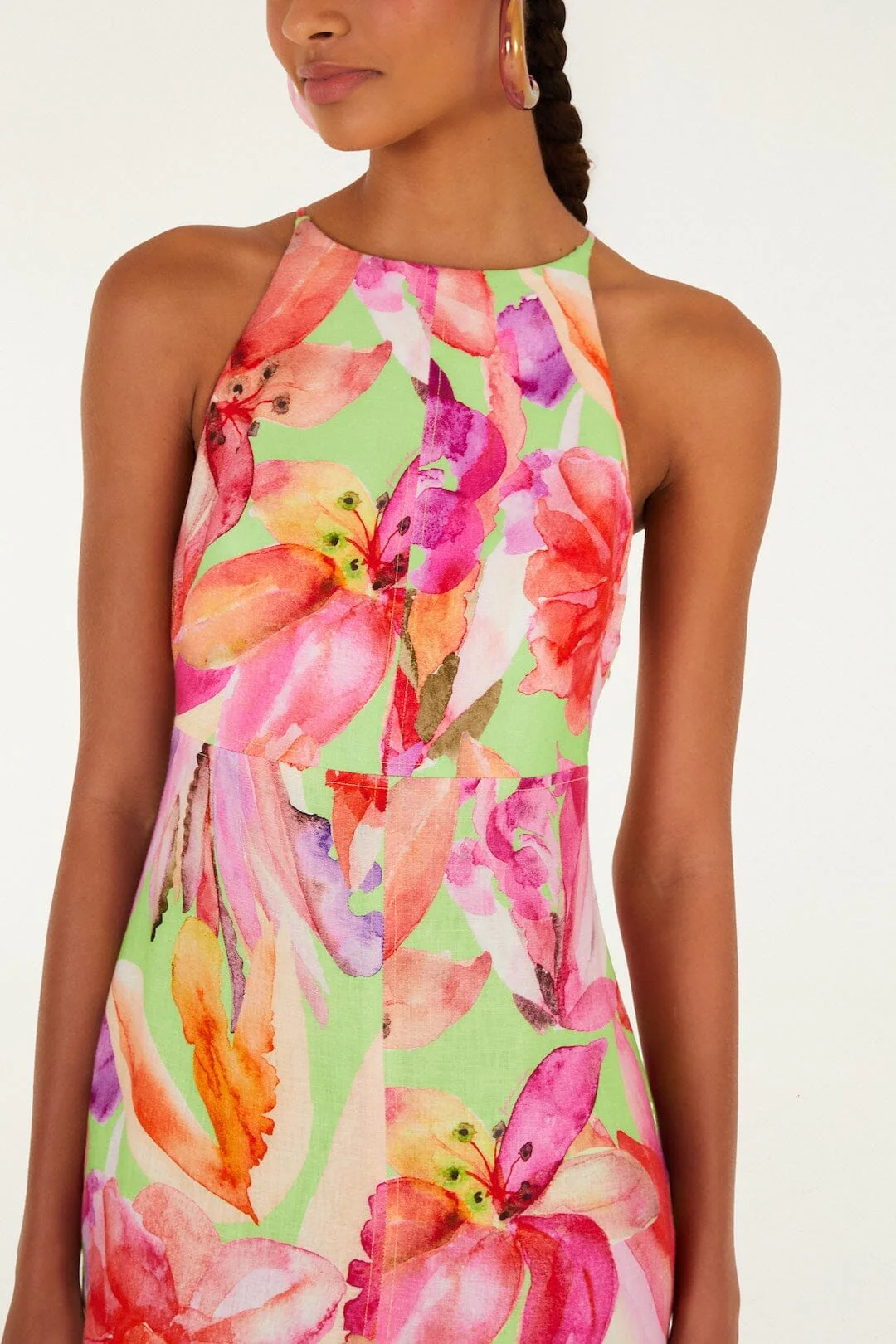 Multicolor Artsy Flora Euroflax Premium Linen Midi Dress - Image 2