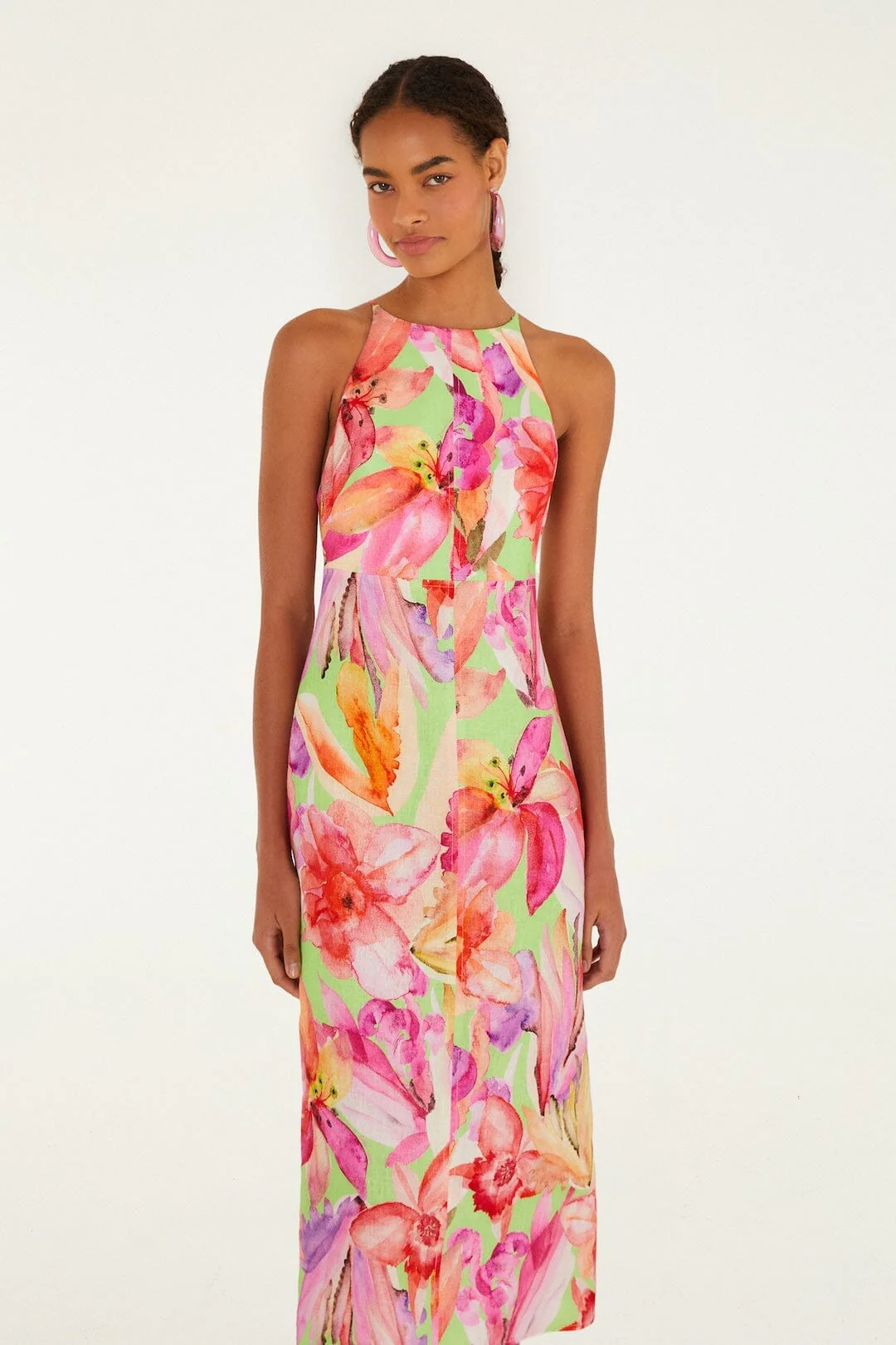 Multicolor Artsy Flora Euroflax Premium Linen Midi Dress - Image 4