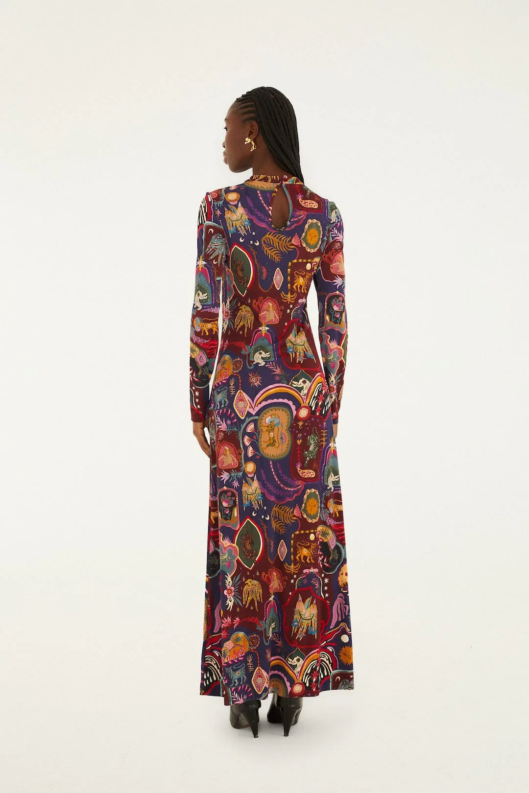 Multicolor Artsy Surreal Land Long Sleeve Maxi Dress - Image 3