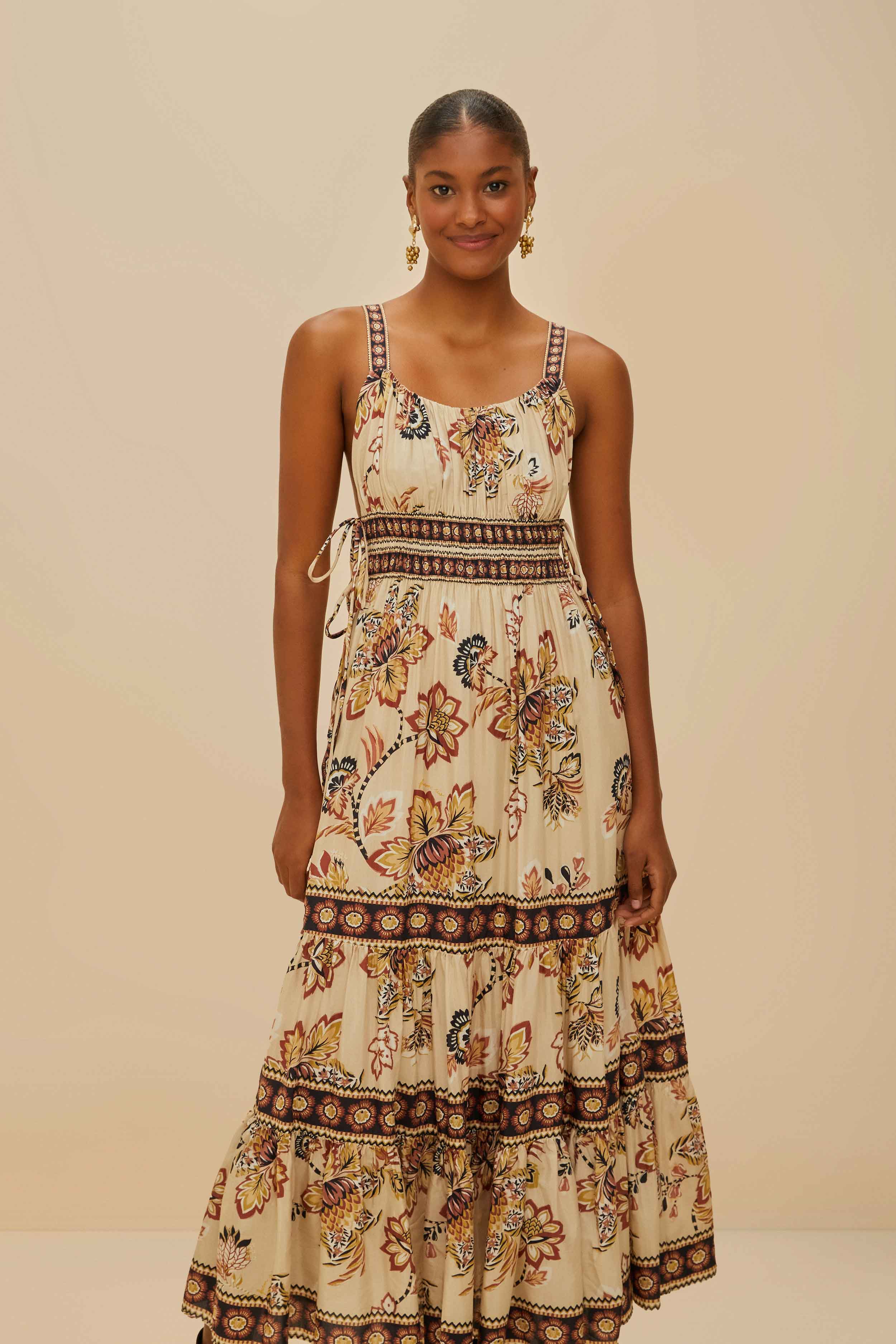 Sand Aura Floral Sleeveless Midi Dress - Image 2