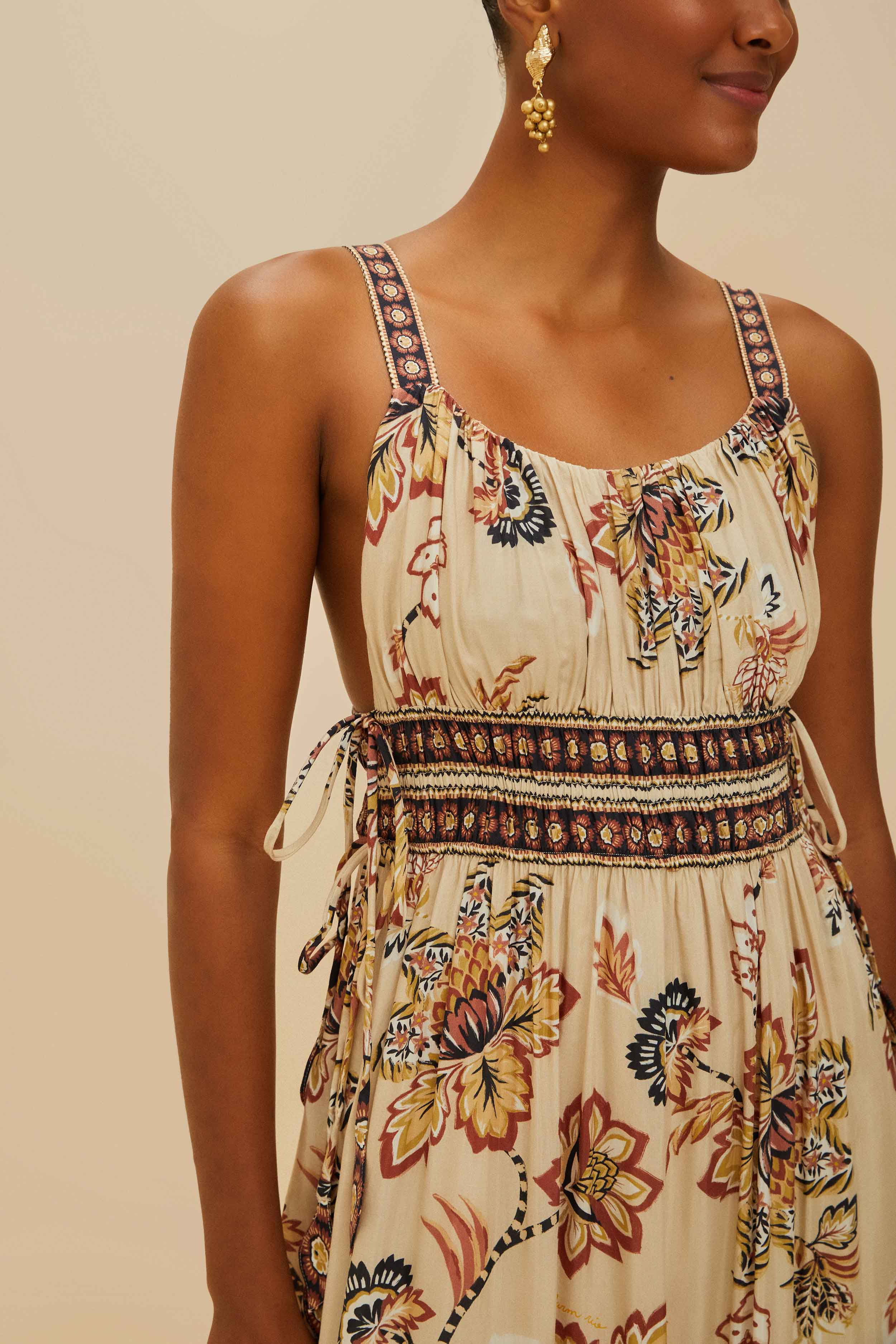 Sand Aura Floral Sleeveless Midi Dress - Image 3