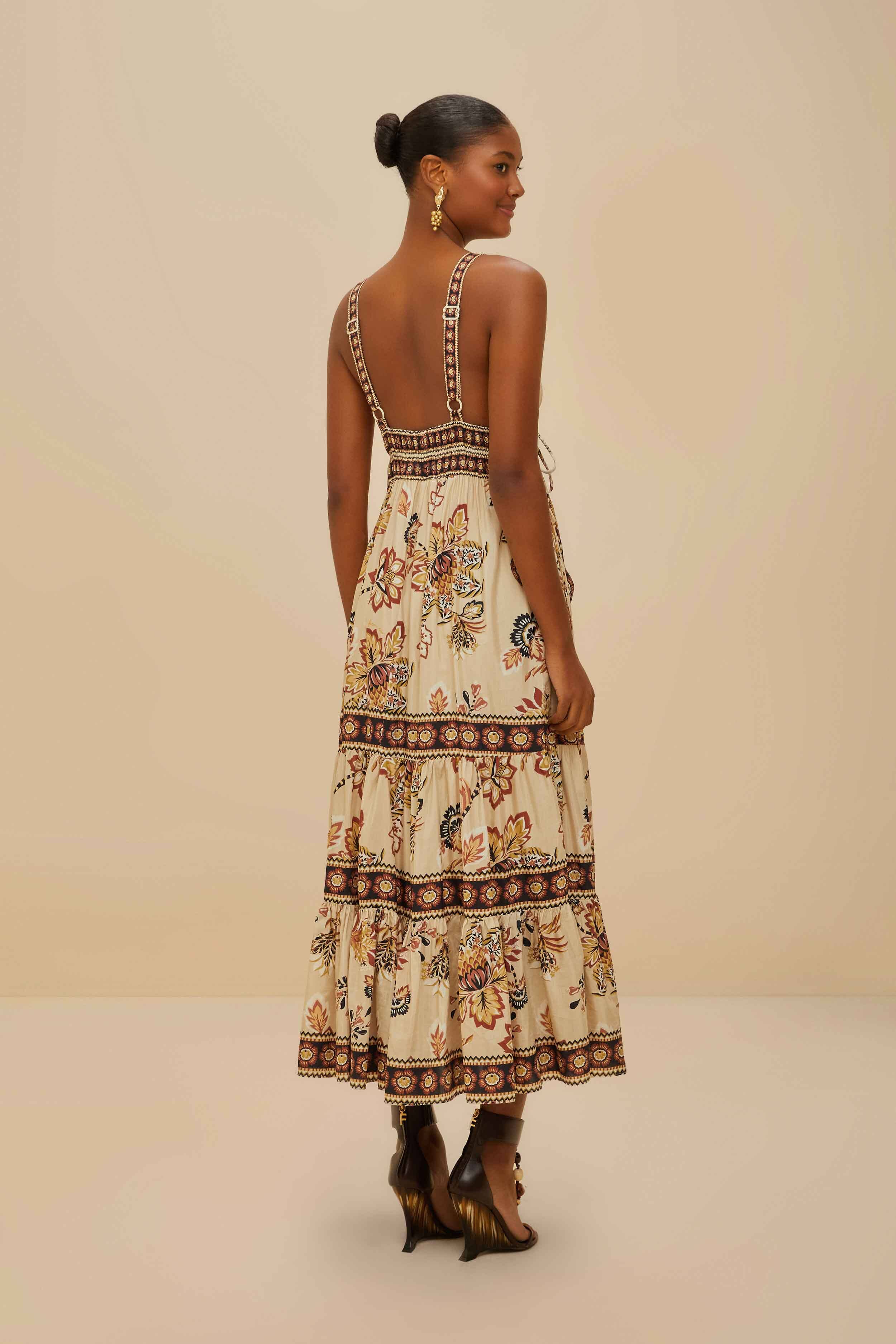 Sand Aura Floral Sleeveless Midi Dress - Image 4