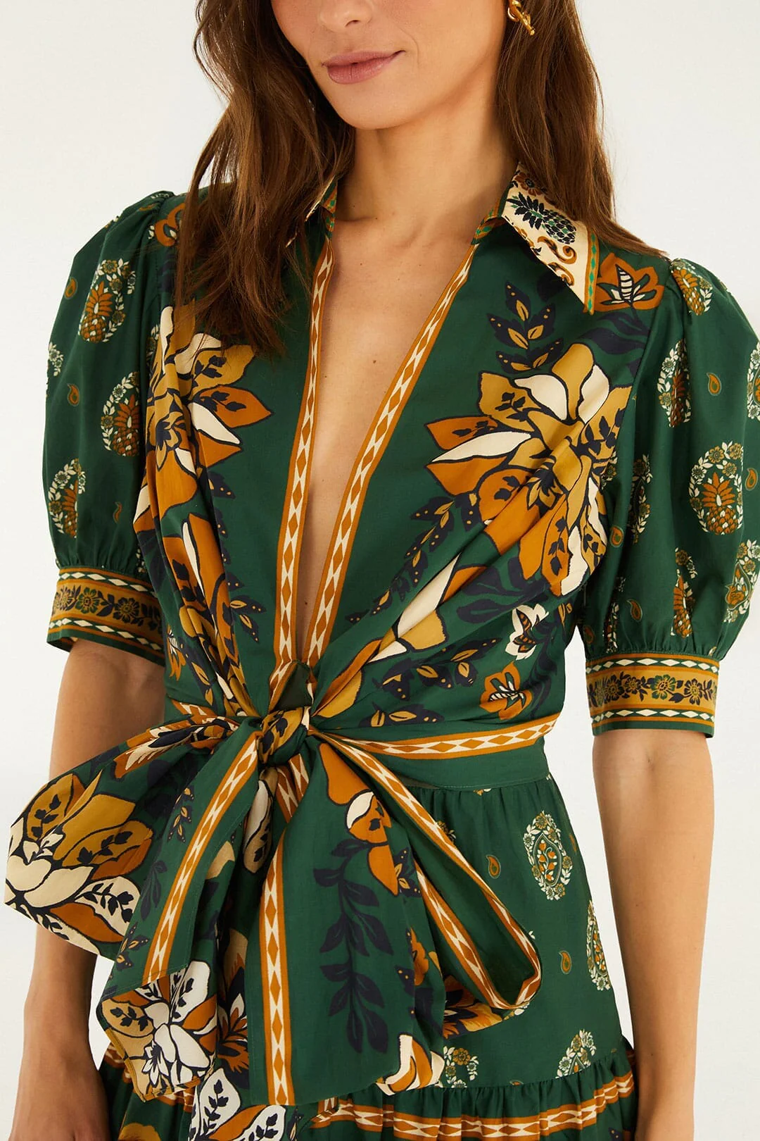 Green Ayla Short Puff Sleeve Organic Cotton Mini Dress - Image 2