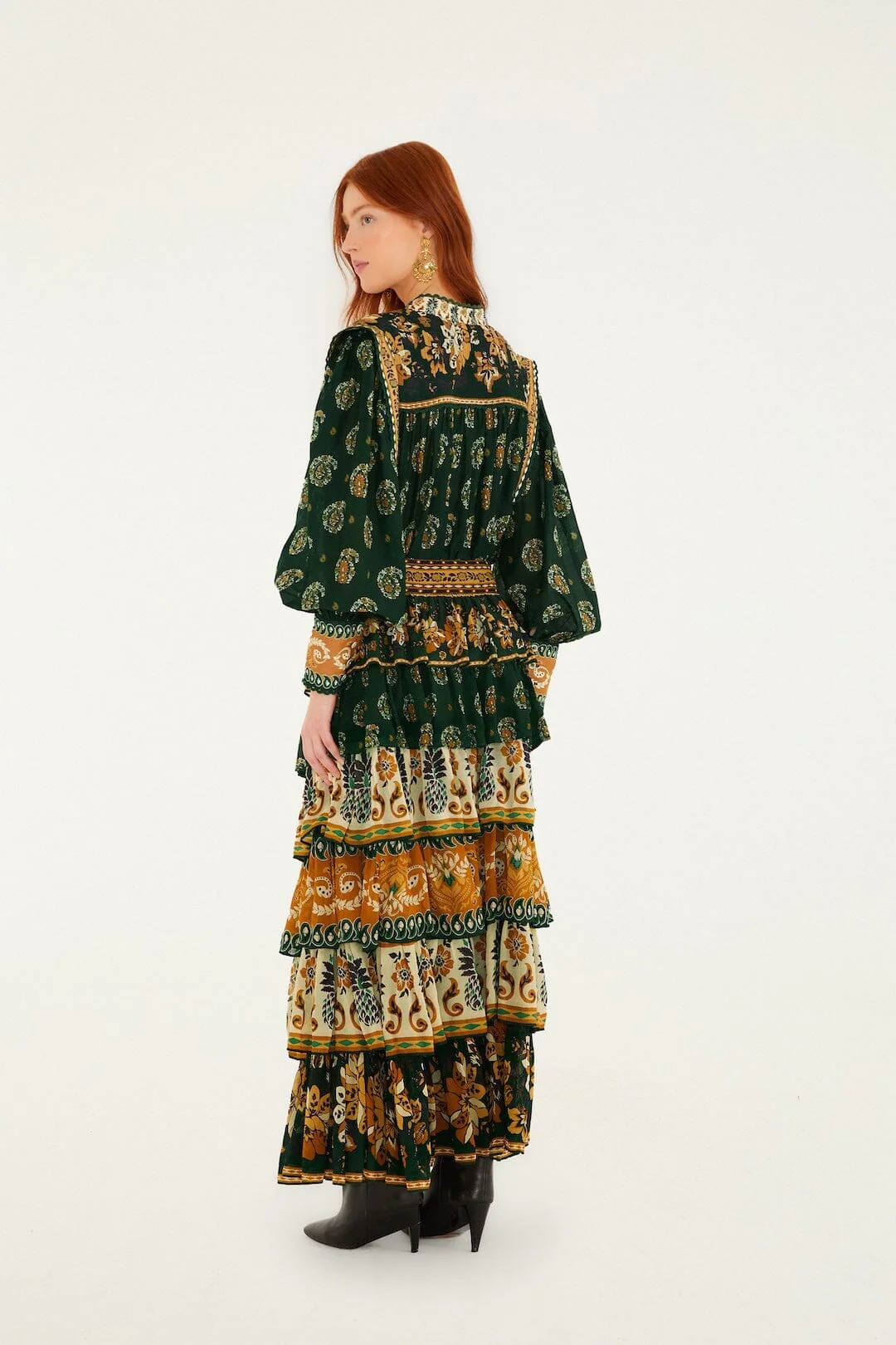 Green Ayla Mixed Scarves Layered Maxi Skirt - Image 3