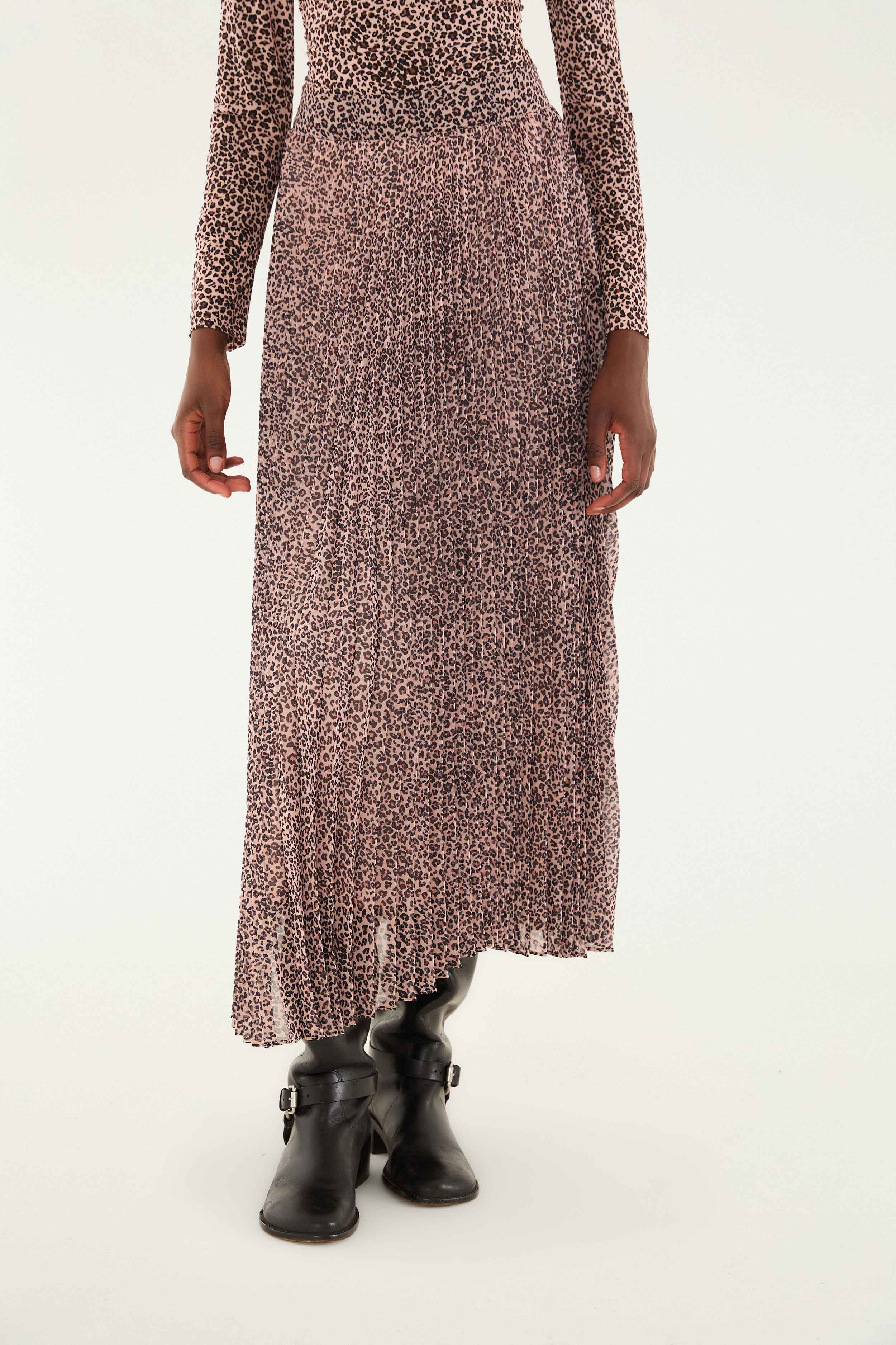Pink Baby Leopard Pleated Maxi Skirt - Image 2