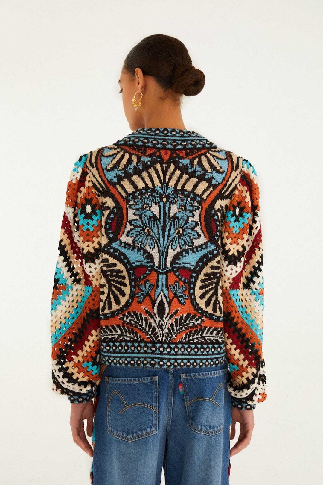 Multicolor Balamana Crochet Sleeve Knit Sweater - Image 3