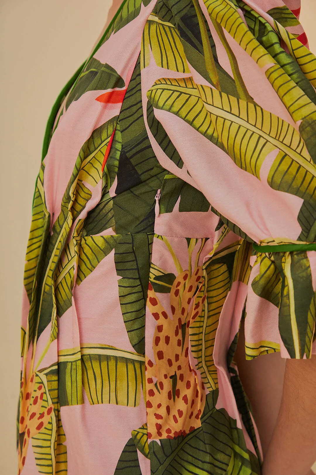 Pink Banana Leaves V Neck Mini Dress - Image 5