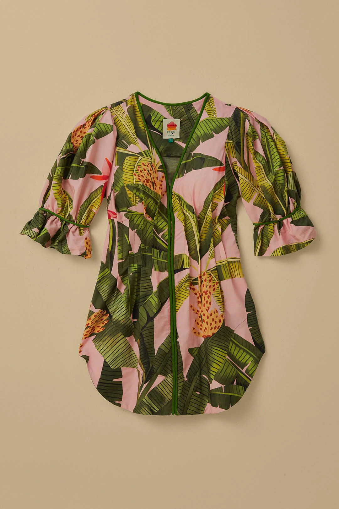 Pink Banana Leaves V Neck Mini Dress - Image 7