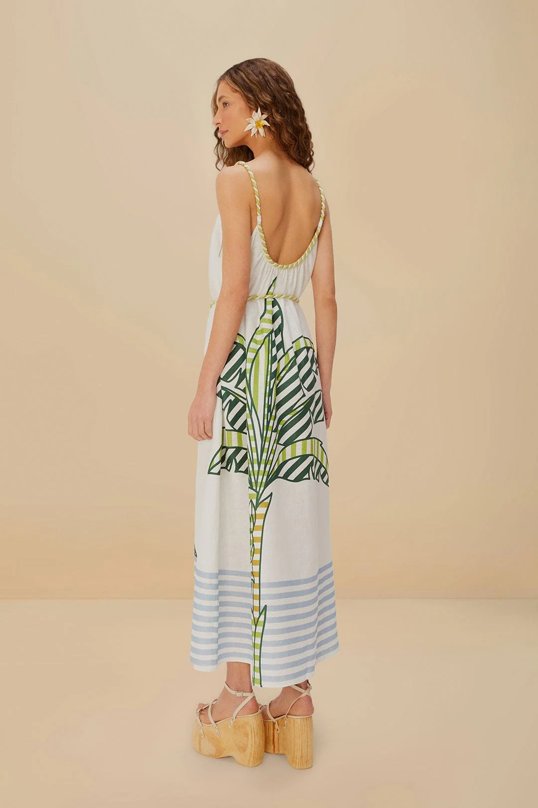 Off-White Banana Tree Euroflax™ Premium Linen Maxi Dress - Image 4