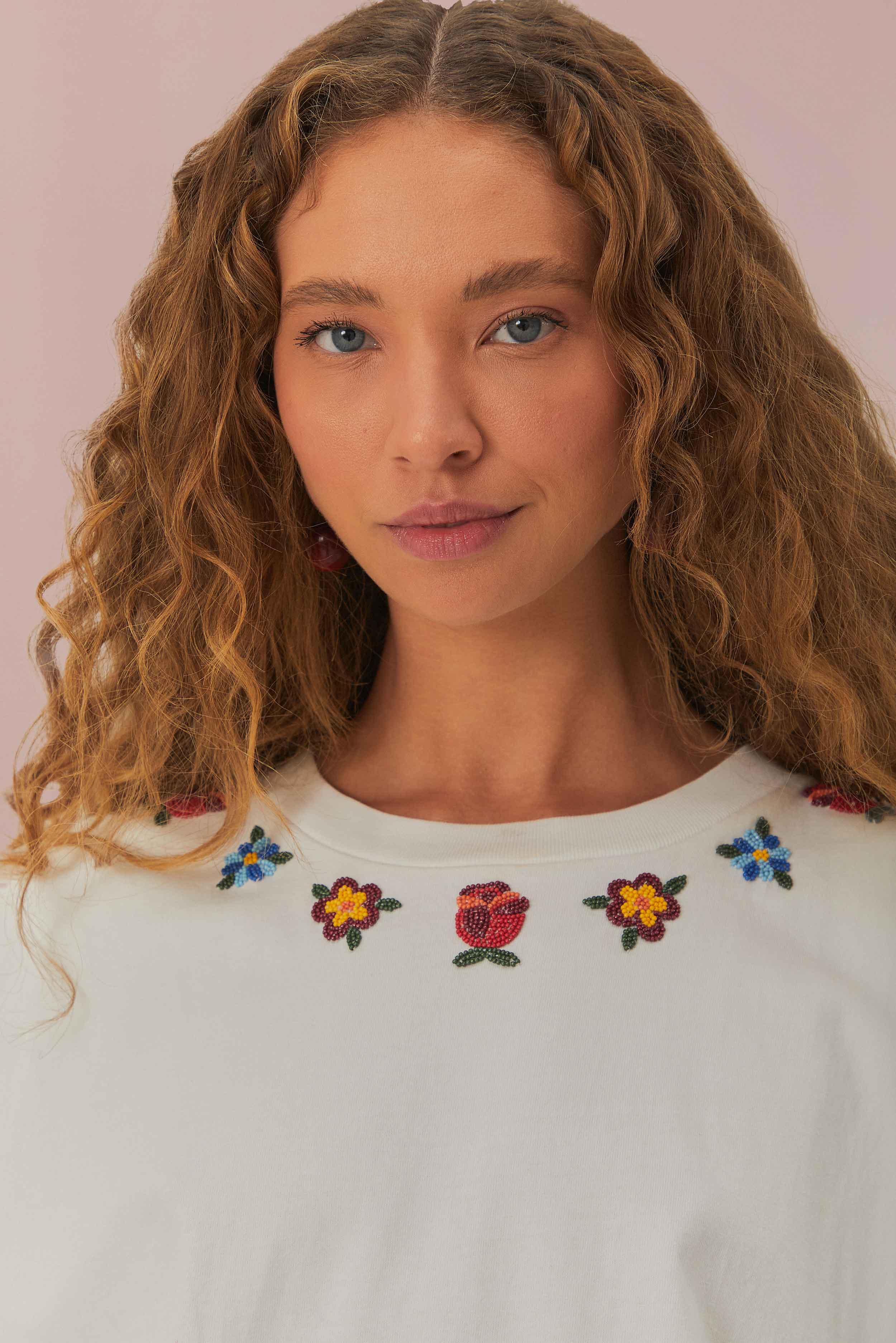 White Beaded Flowers T-Shirt - Image 3