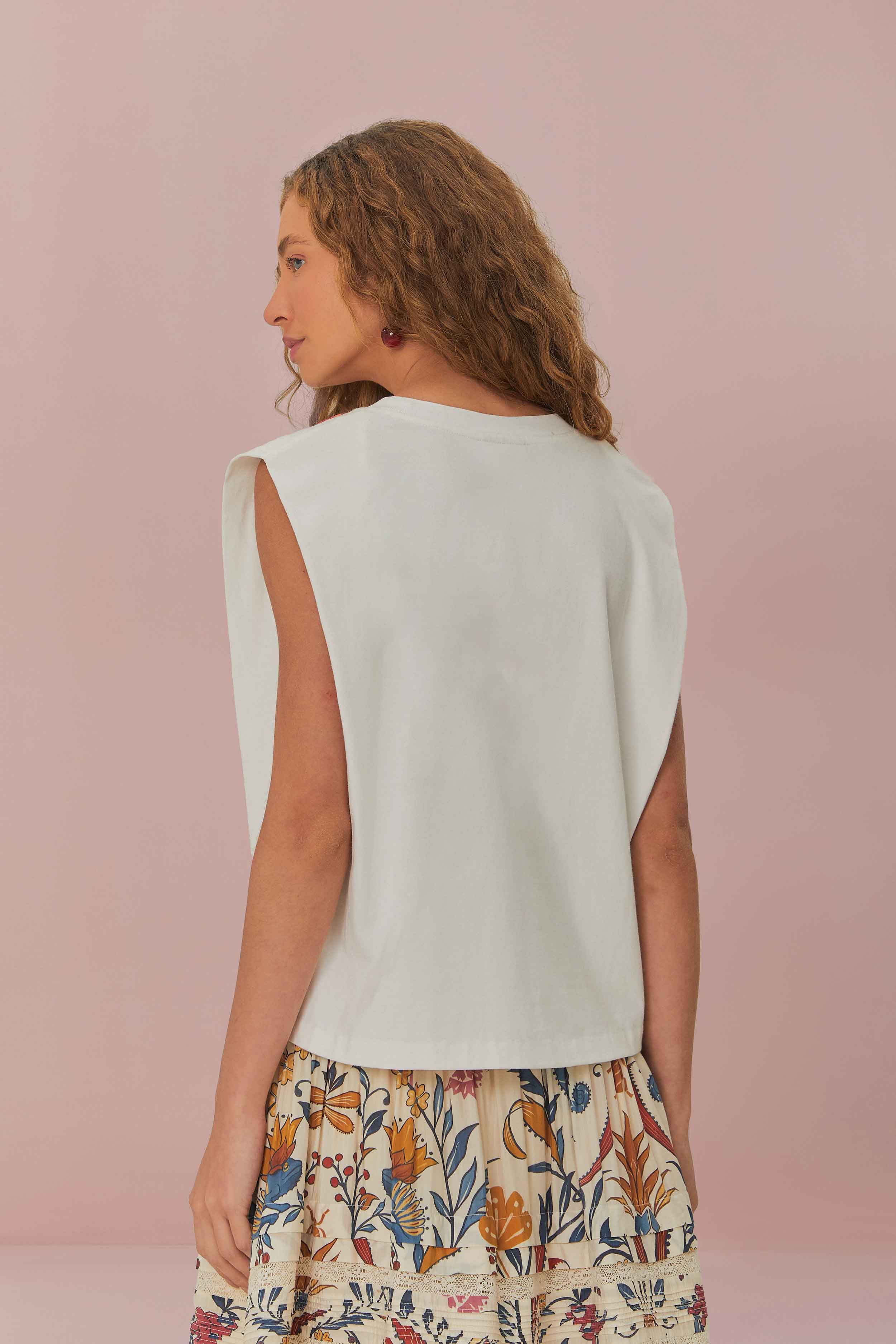 White Beaded Flowers T-Shirt - Image 4