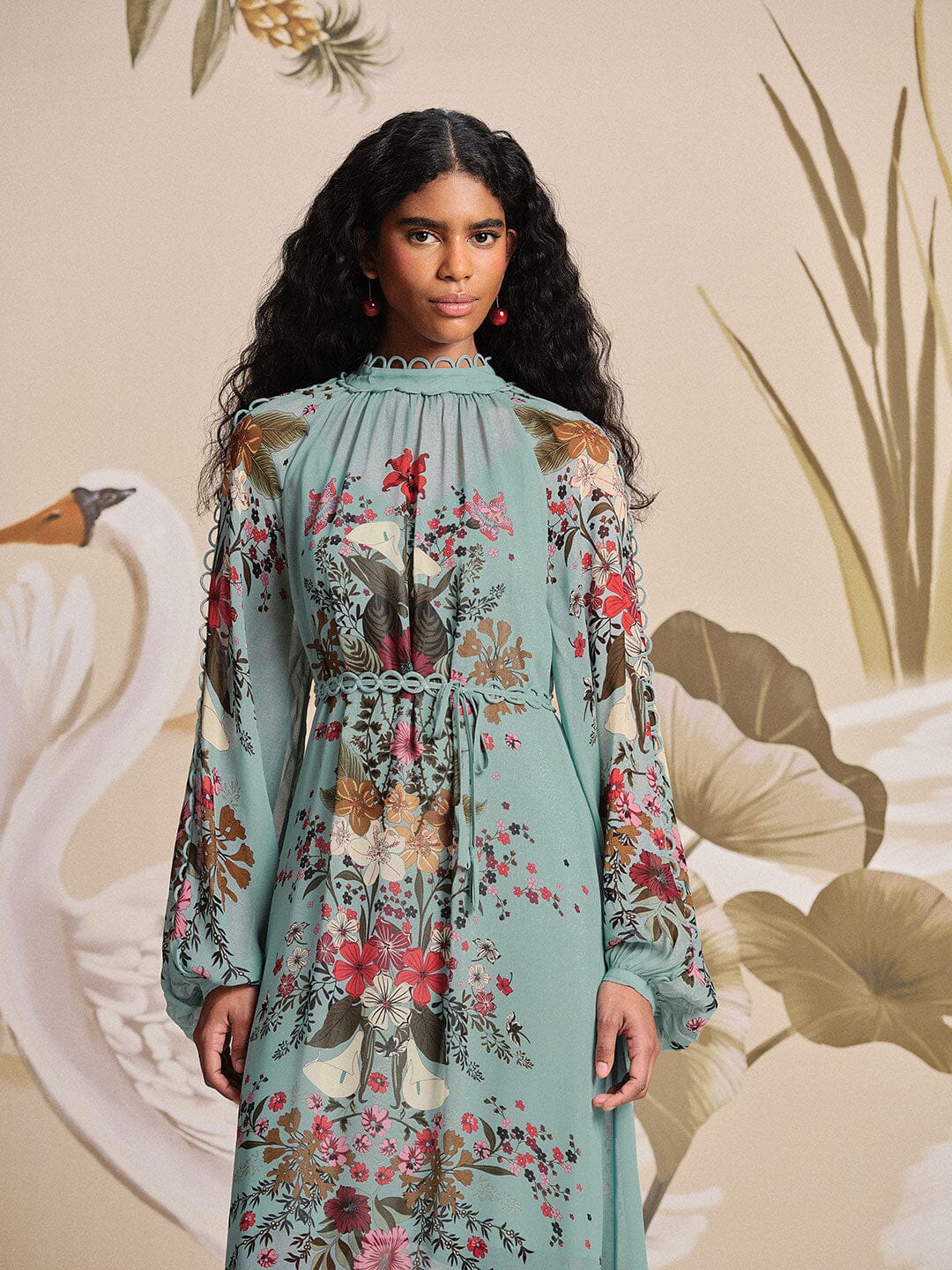 BEAUTY BOUQUET BLUE LONG SLEEVE MAXI DRESS - Image 2