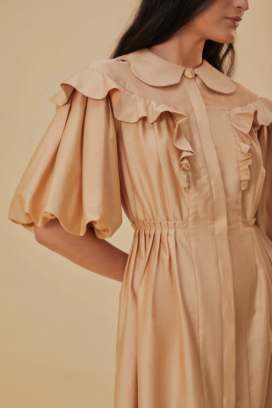 Beige Short Sleeve Mini Dress - Image 3