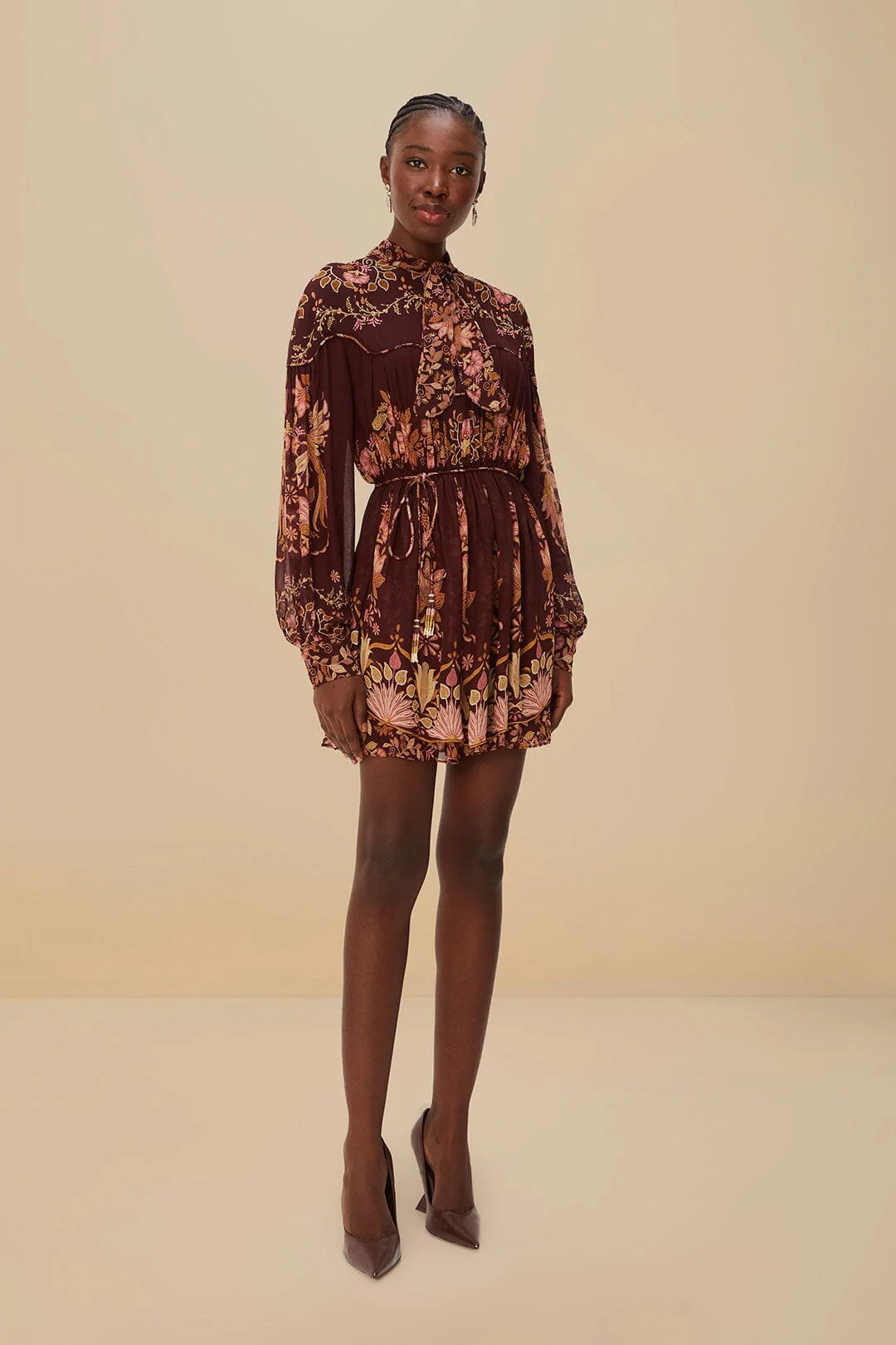 Burgundy Bella Knotted Neckline Mini Dress - Image 2