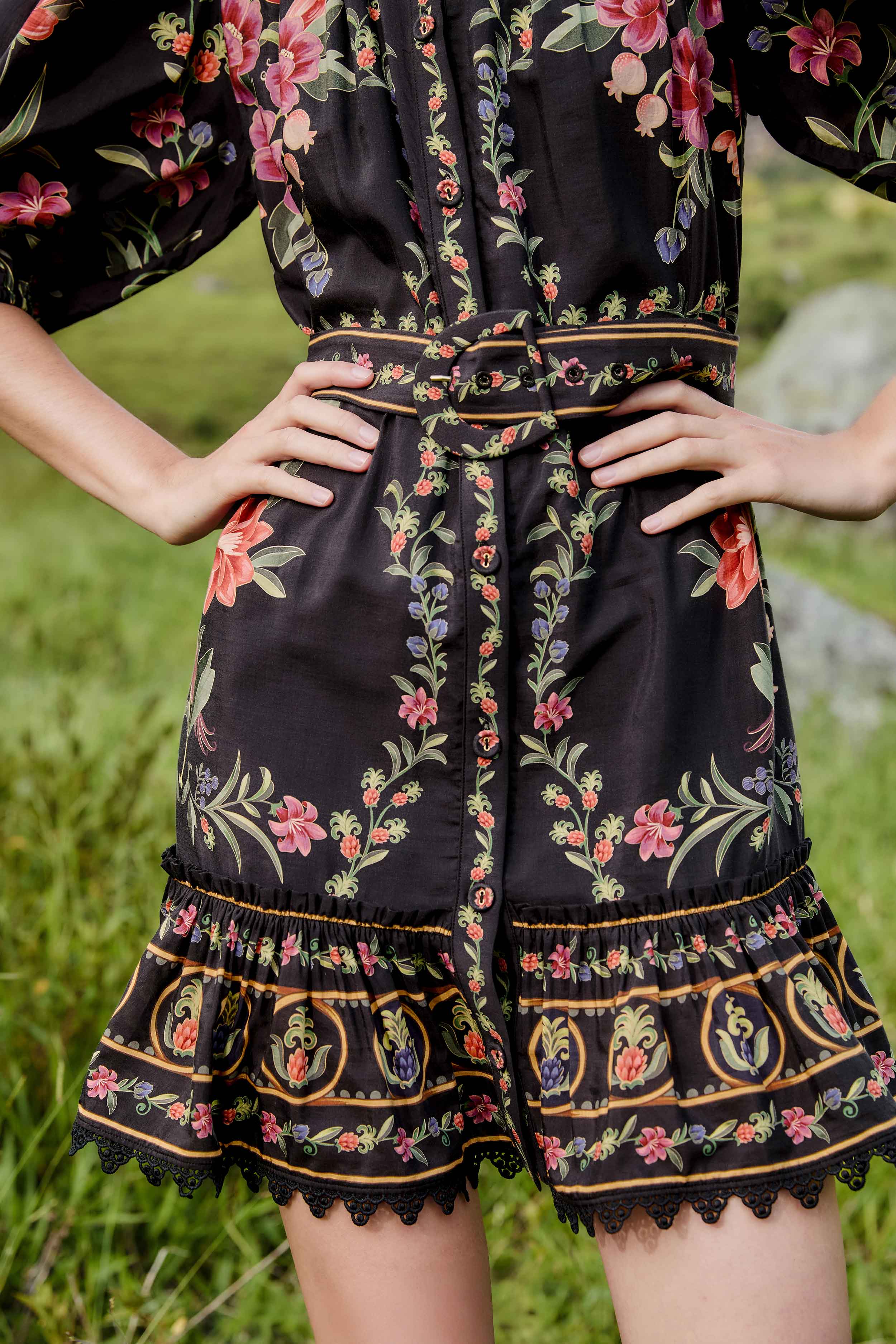 Black Belle Garden Lace Belted Mini Dress - Image 3