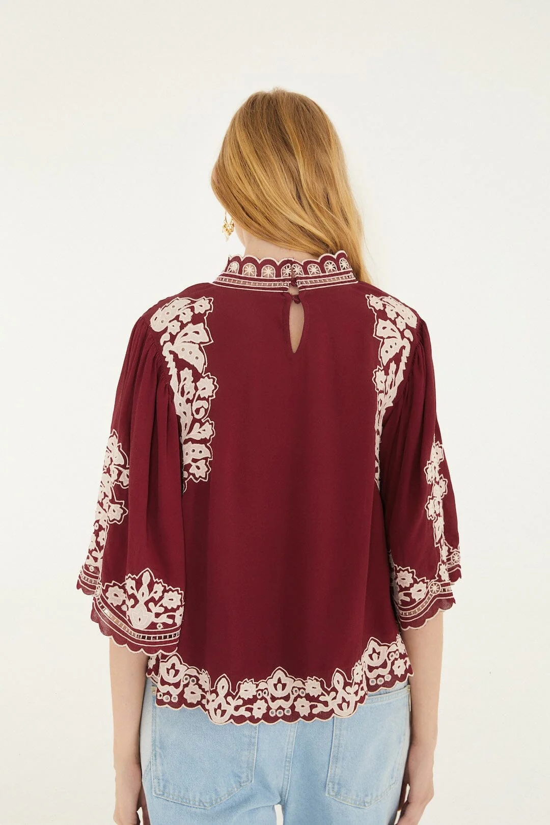 Bicolor Palm Tree Embroidery Blouse - Image 3