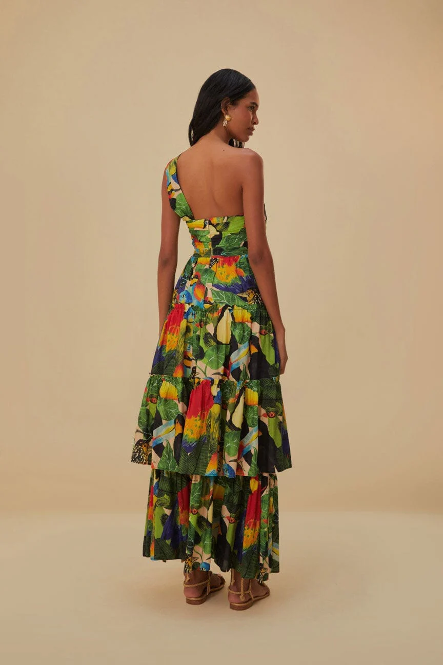 Bird Leaves Sand One Shoulder Maxi Dress - Image 4