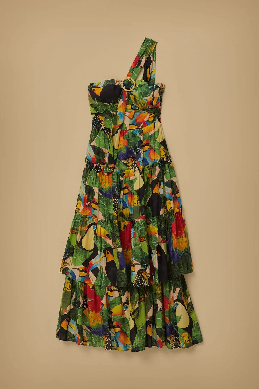 Bird Leaves Sand One Shoulder Maxi Dress - Image 6