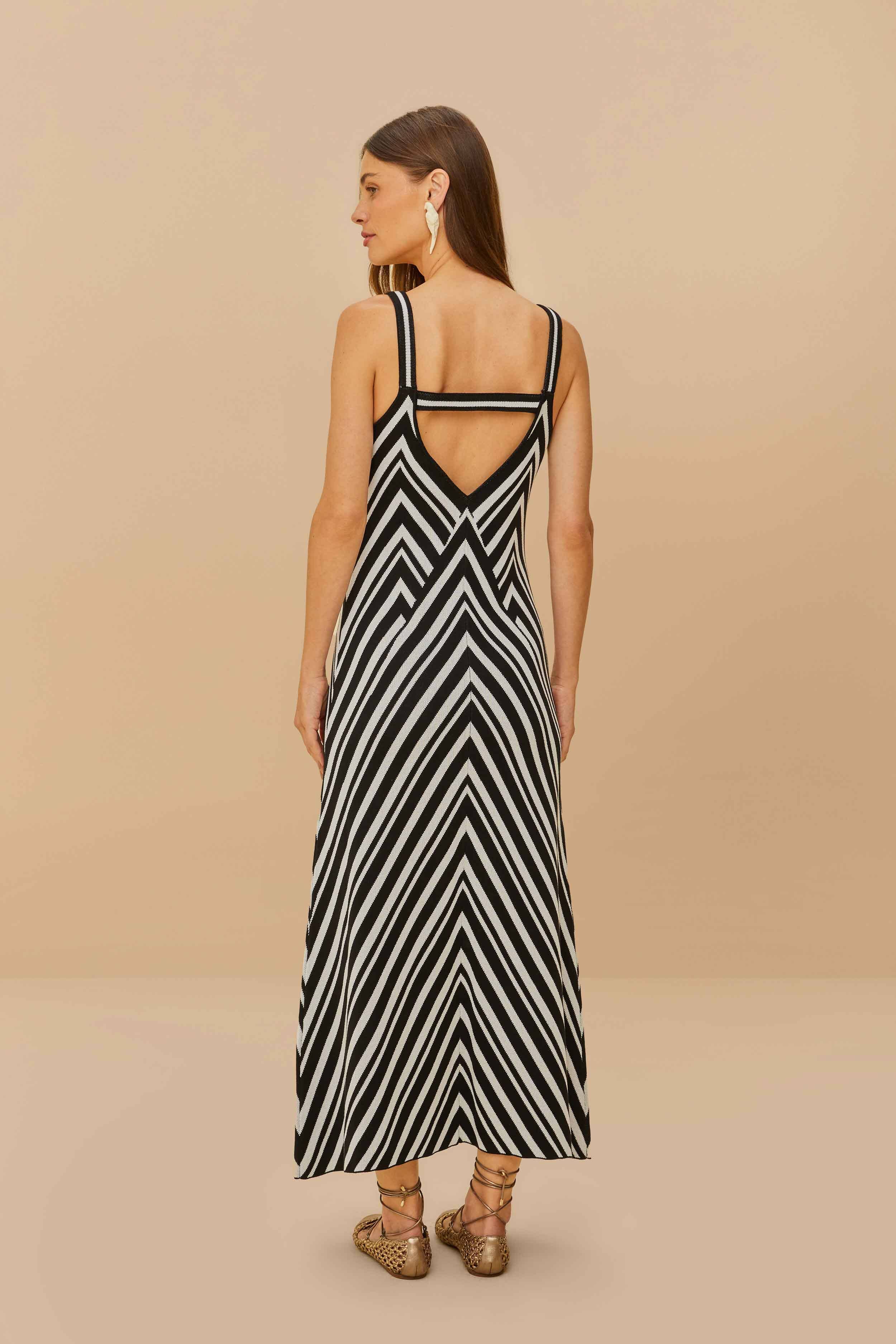 Black And White Stripes Knit Midi Dress - Image 3