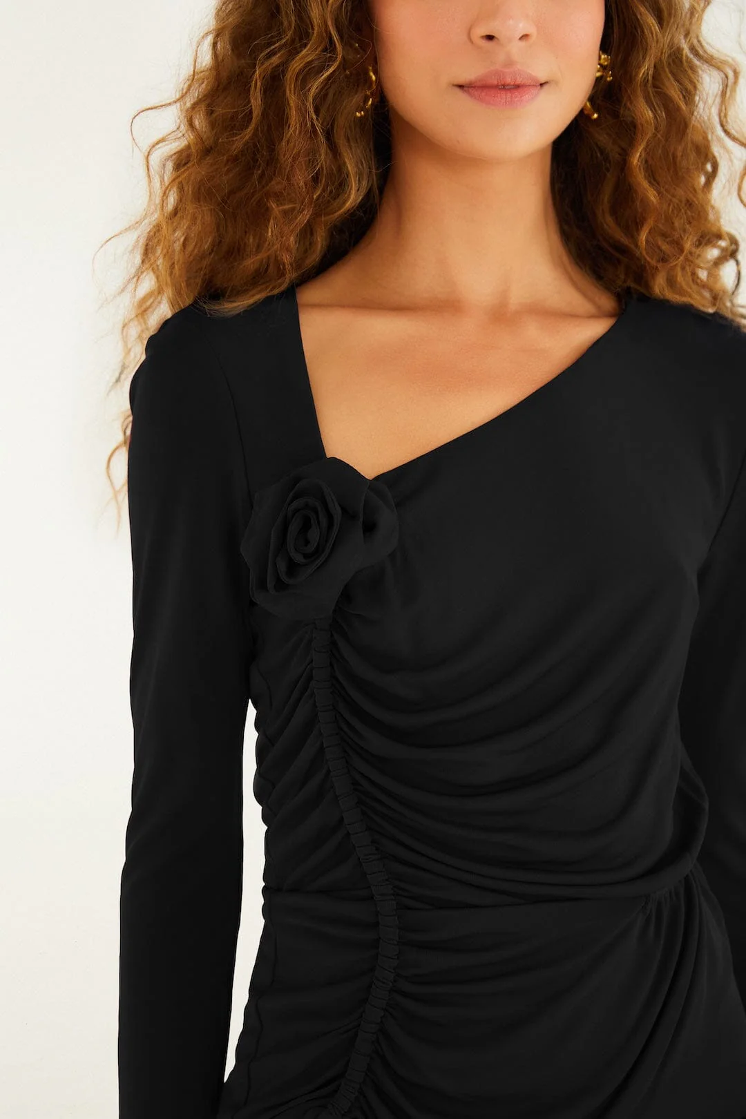 Black Flower Long Sleeves Blouse - Image 2
