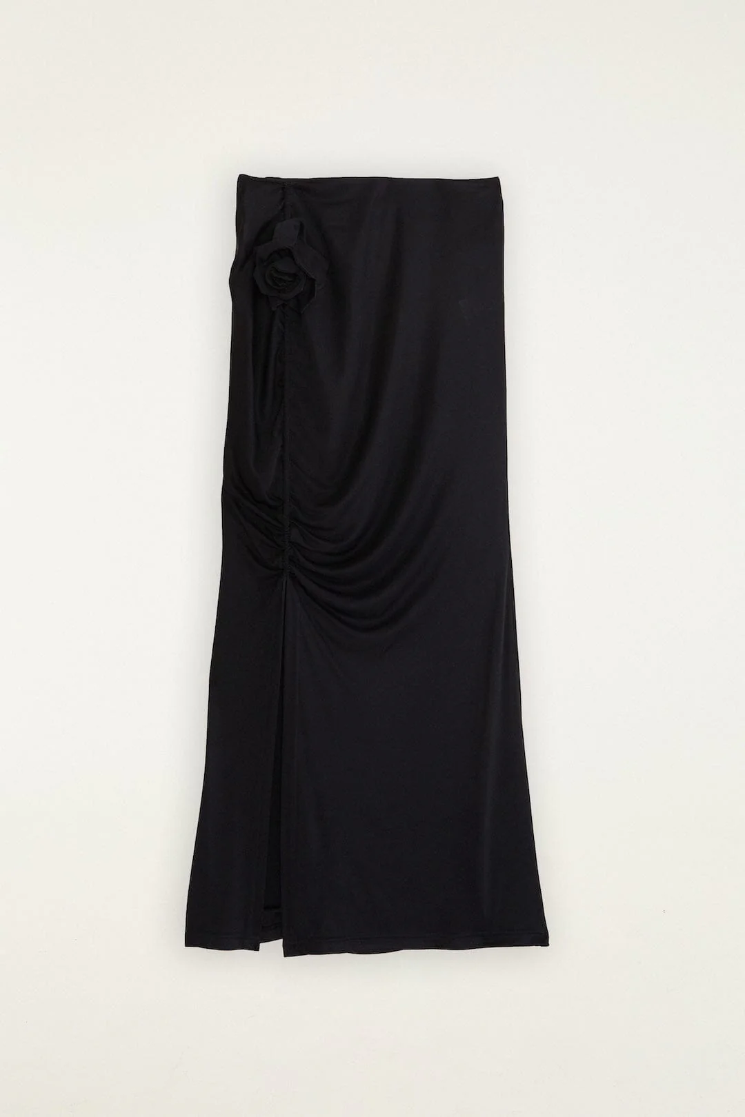 Black Flower Draped Side Slit Midi Skirt - Image 5