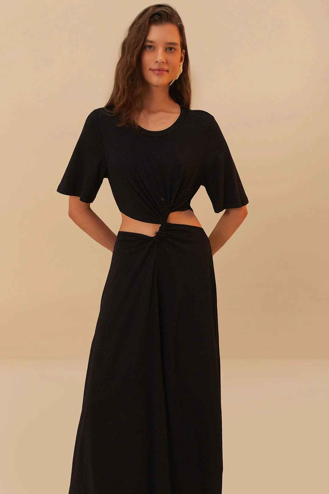 Black Cut-Out Short Sleeve Midi Dress - Image 2
