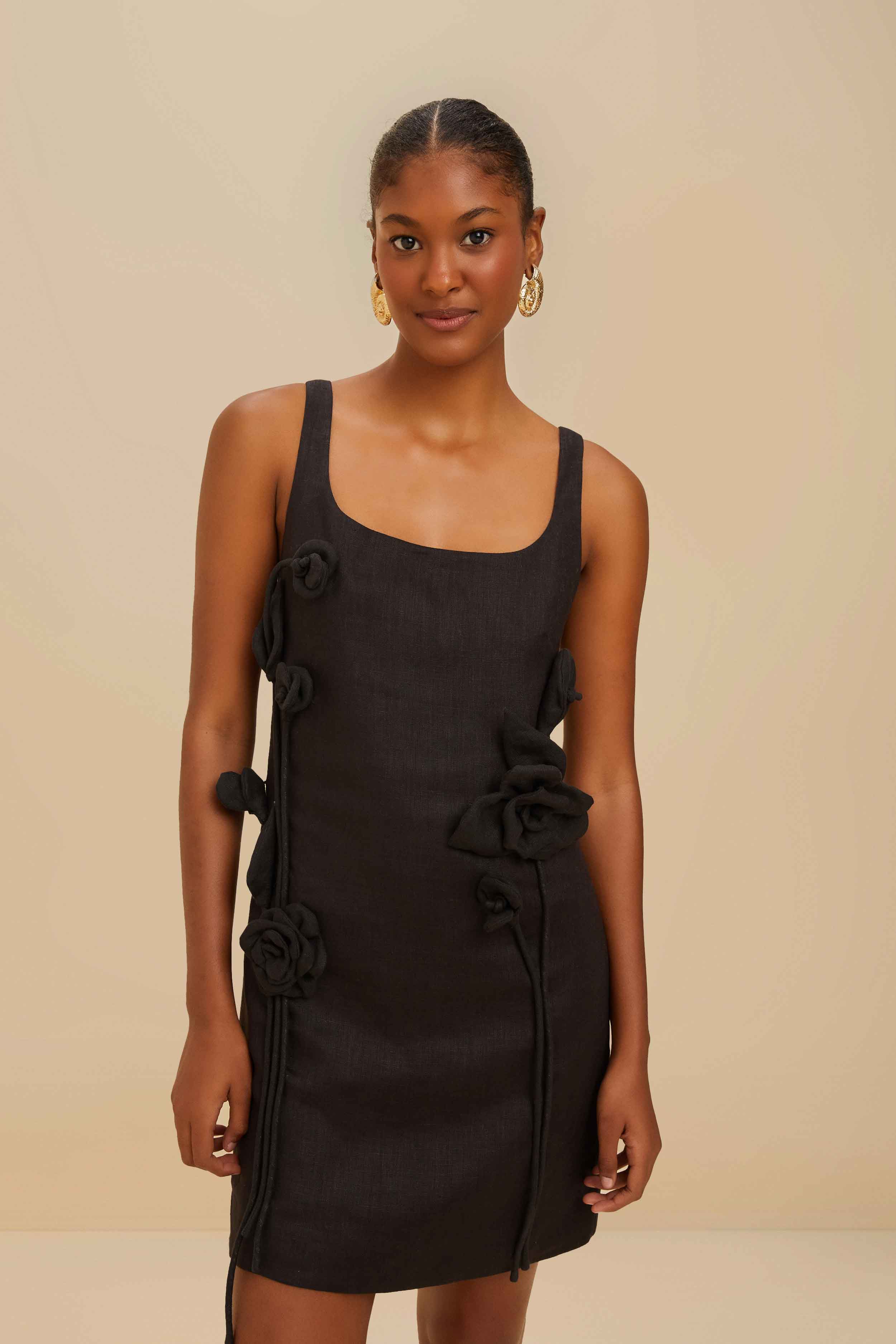 Black Sleeveless Euroflax™ Premium Linen Mini Dress - Image 2
