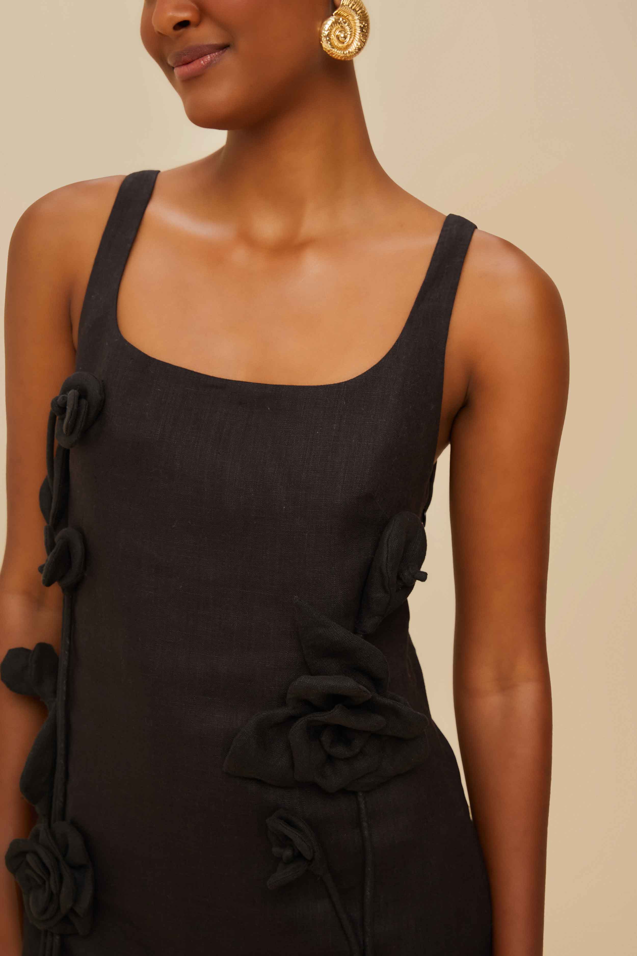 Black Sleeveless Euroflax™ Premium Linen Mini Dress - Image 3