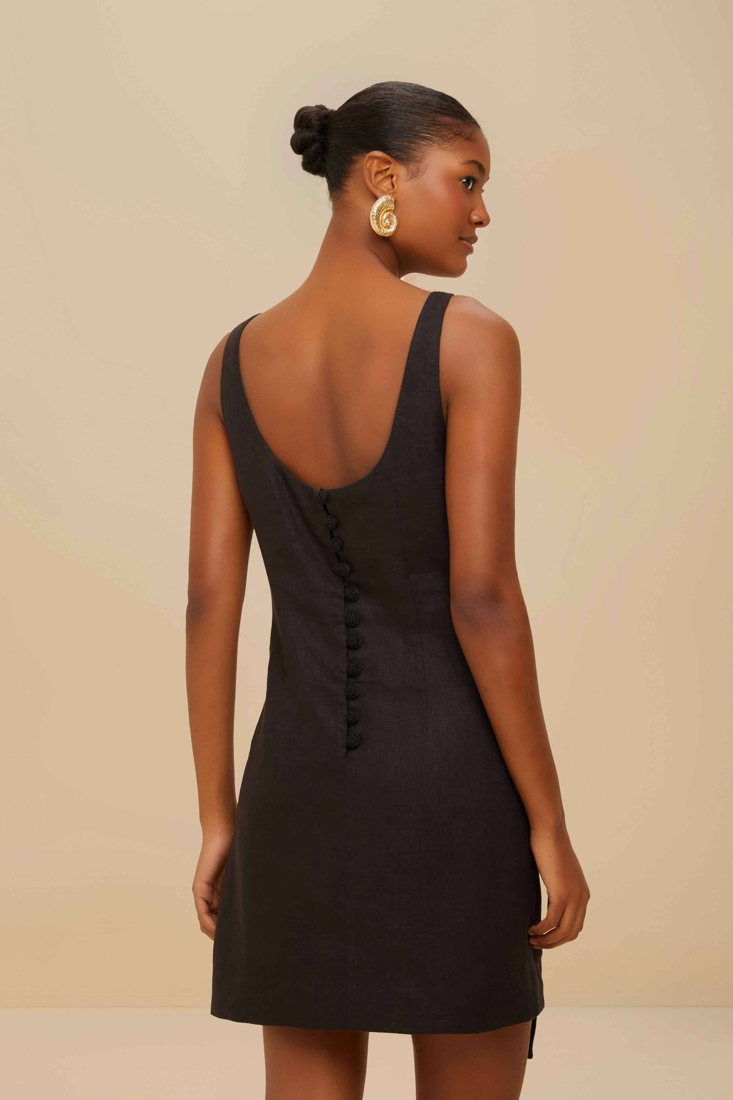 Black Sleeveless Euroflax™ Premium Linen Mini Dress - Image 4