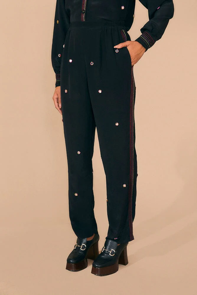 Black Rainbow Beaded Mirror Trim Pants - Image 3