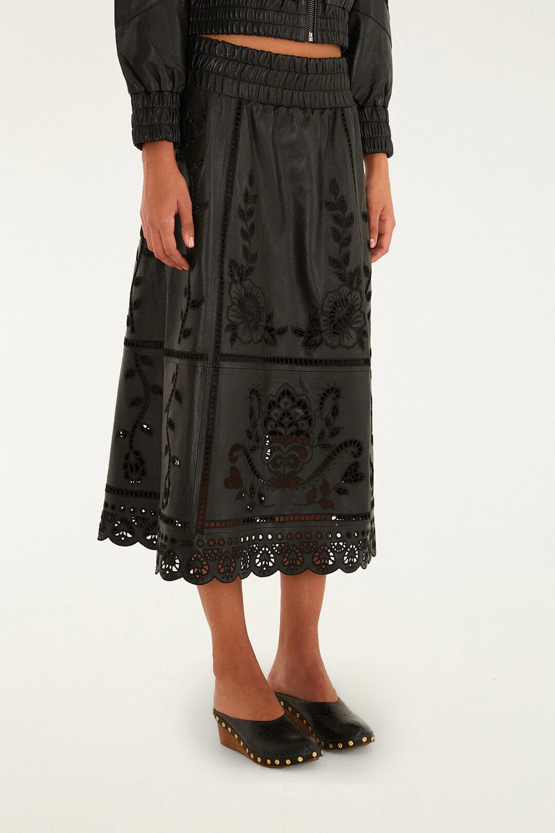 Black Richelieu Heart Leather Skirt - Image 2