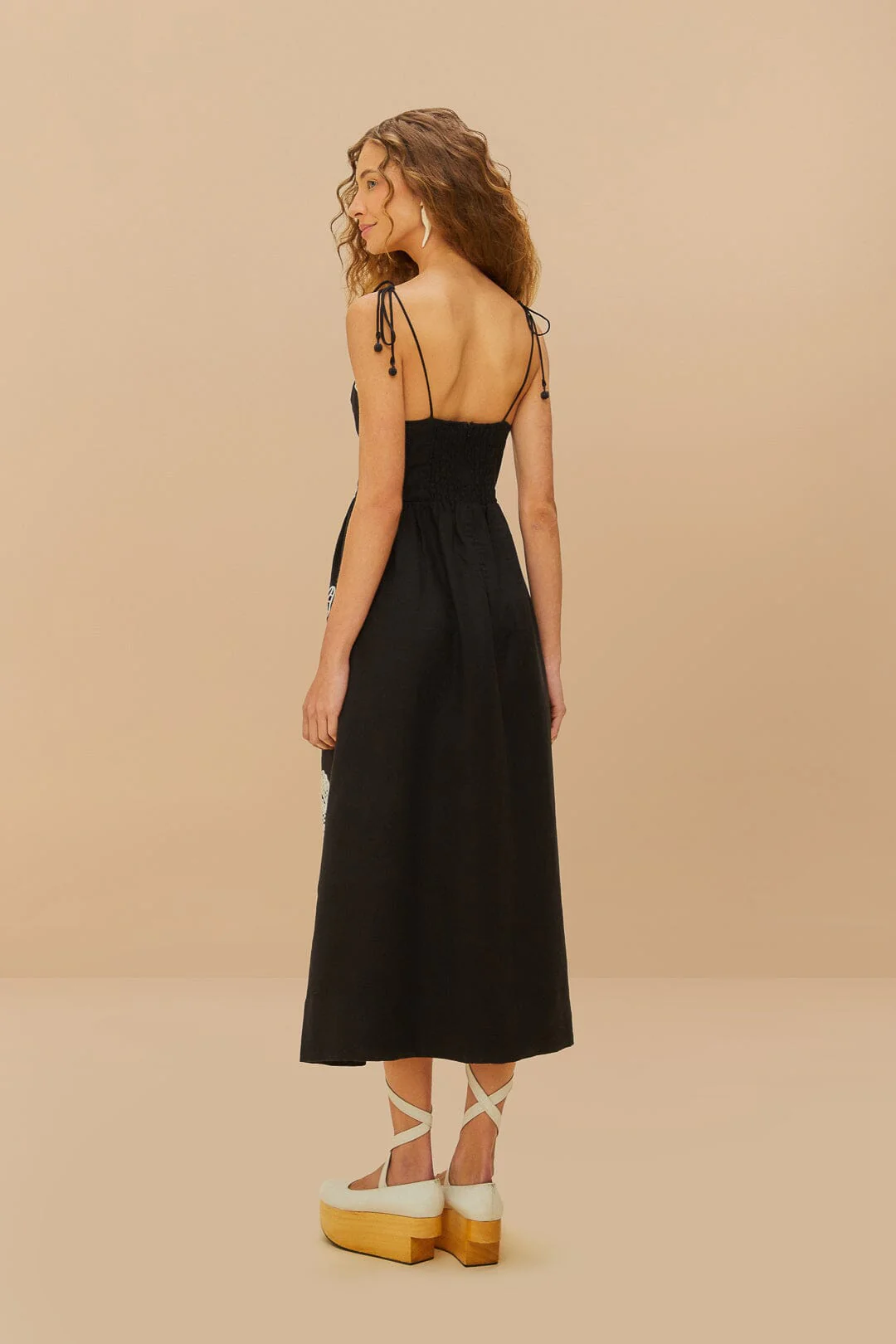 Black Richelieu Lace Euroflax™ Premium Linen Midi Dress - Image 4